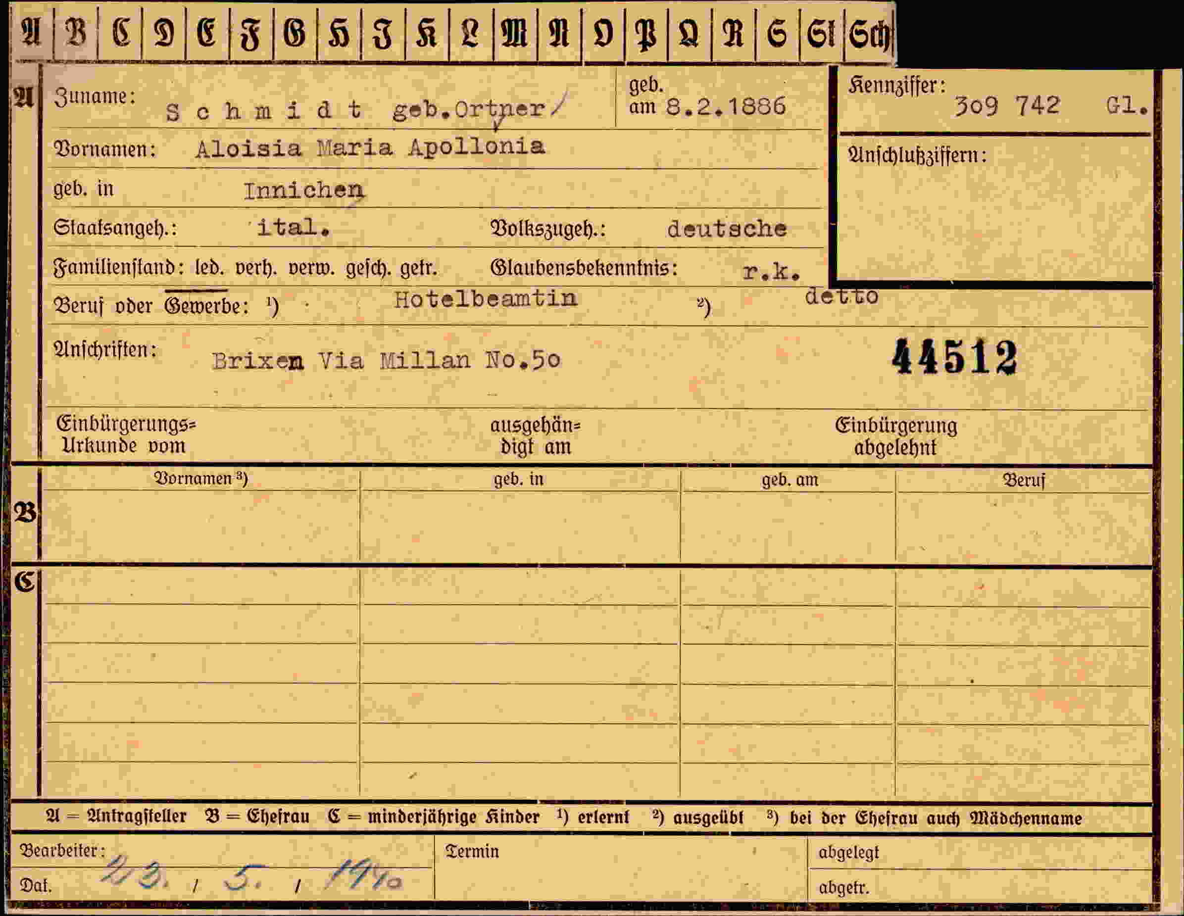 Dokument für Aloisia Maria Apollonia Schmidt