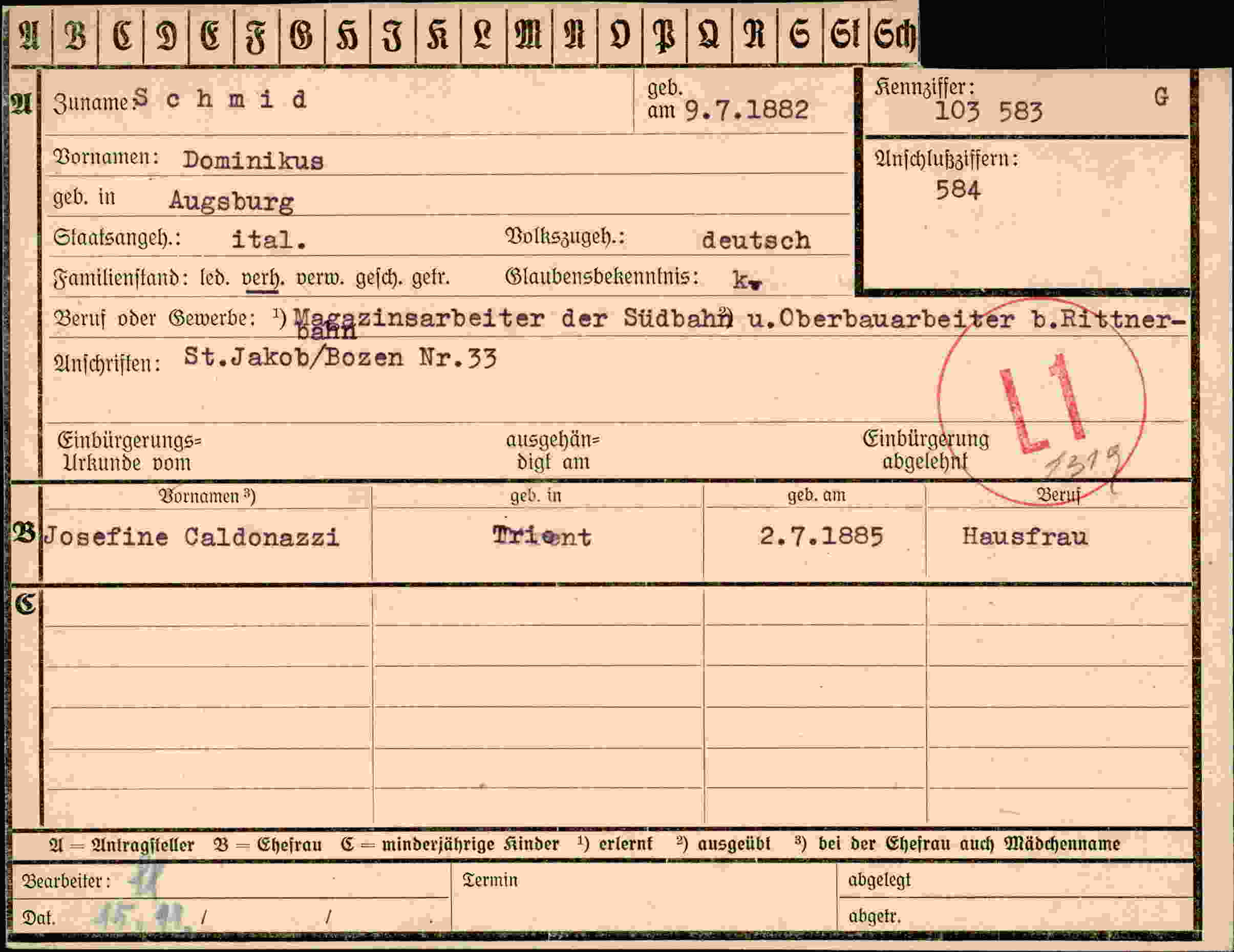 Vorderseite des Dokuments