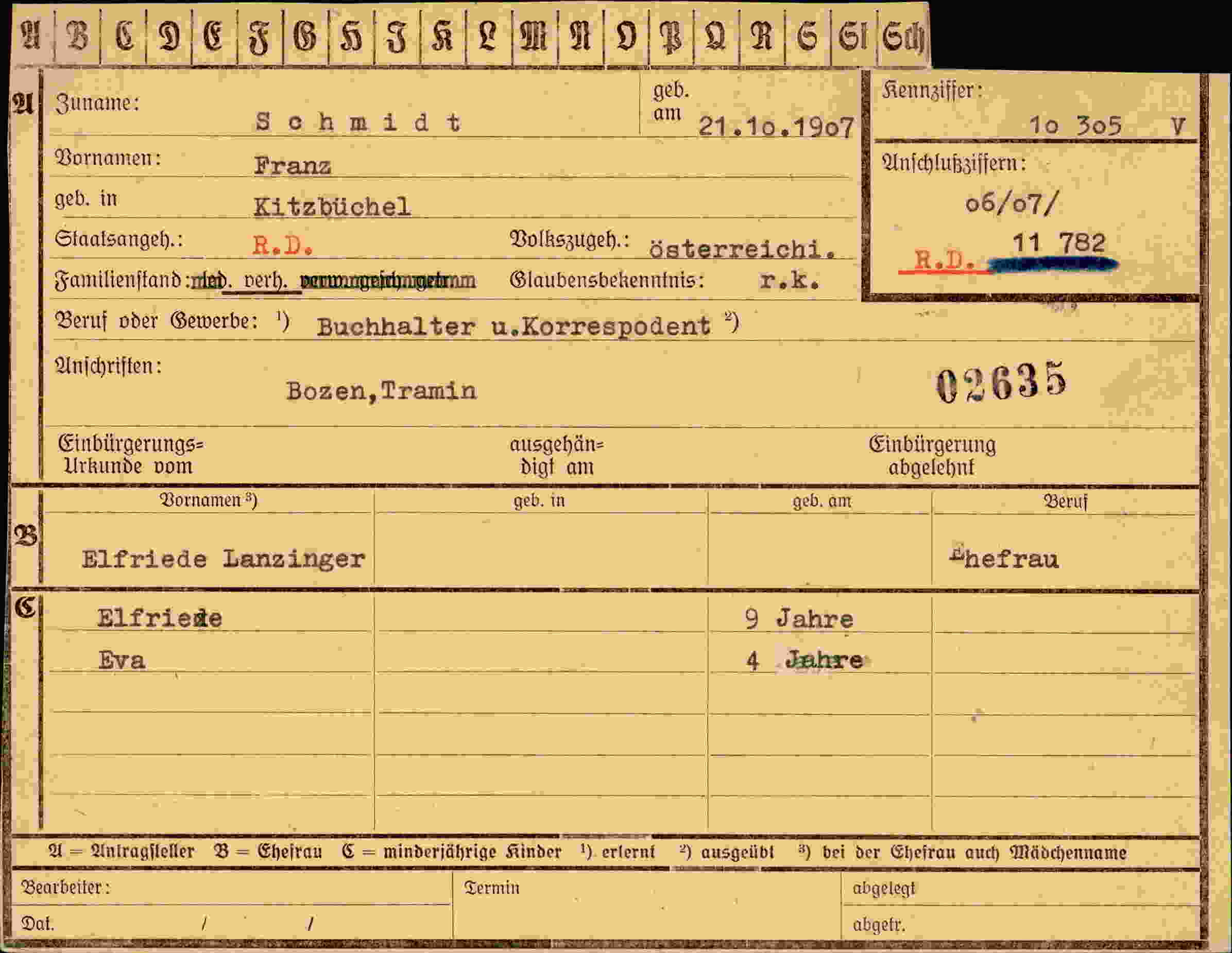 Vorderseite des Dokuments