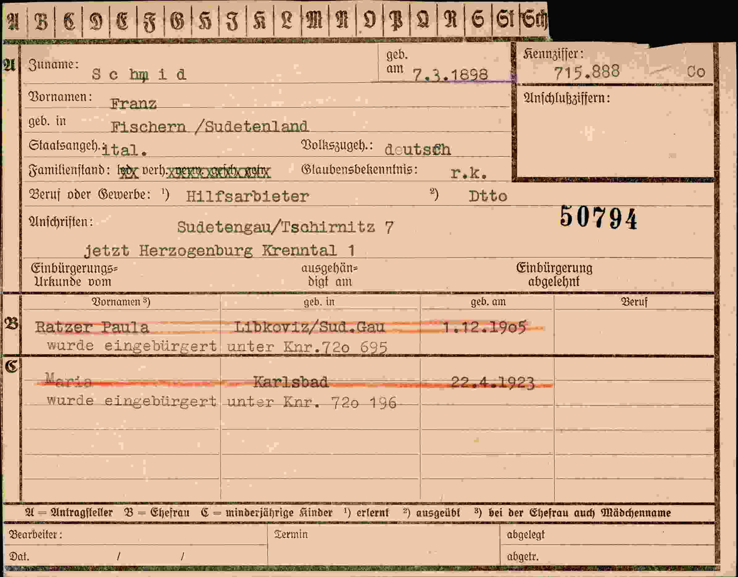 Vorderseite des Dokuments