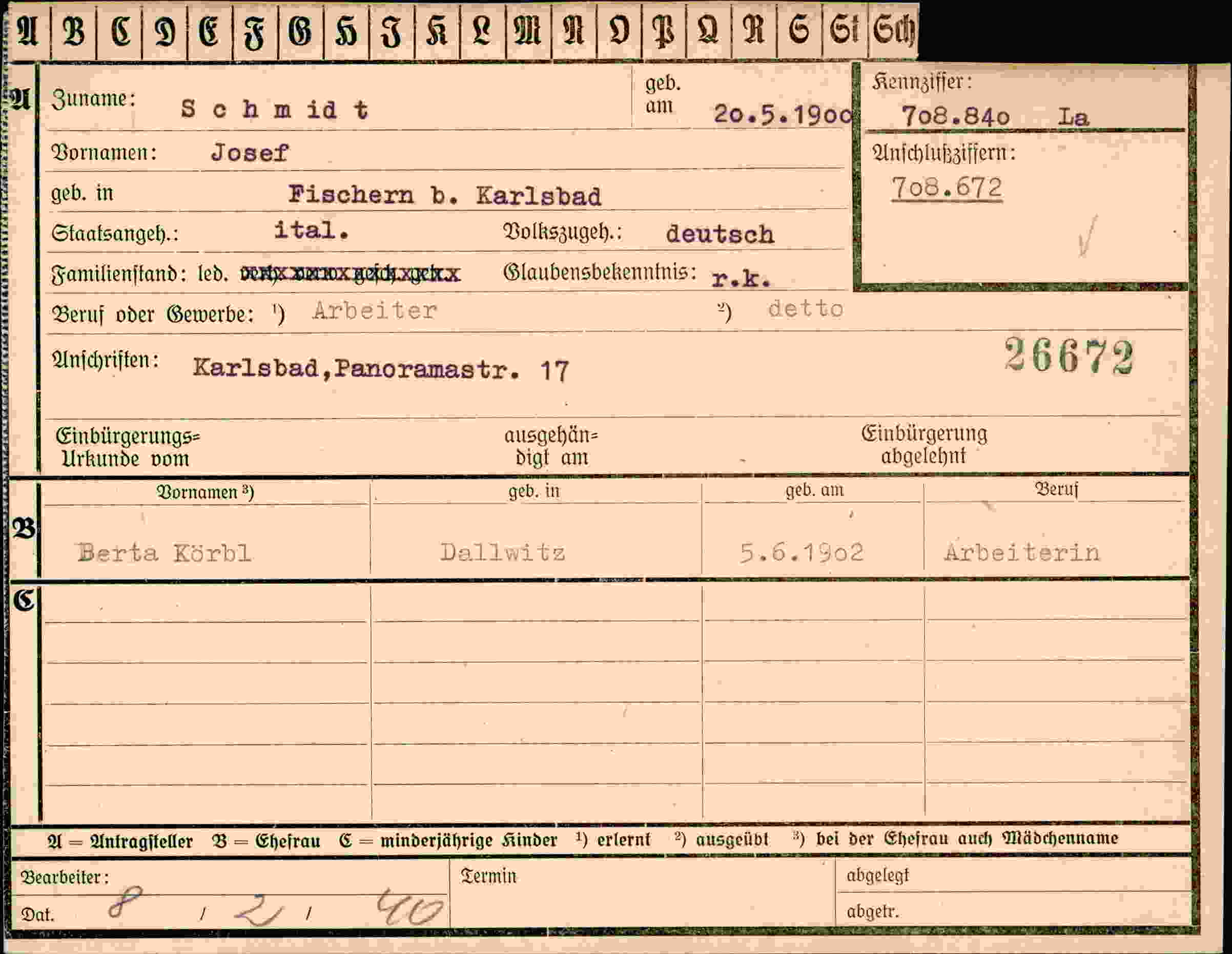 Dokument für Josef Schmidt