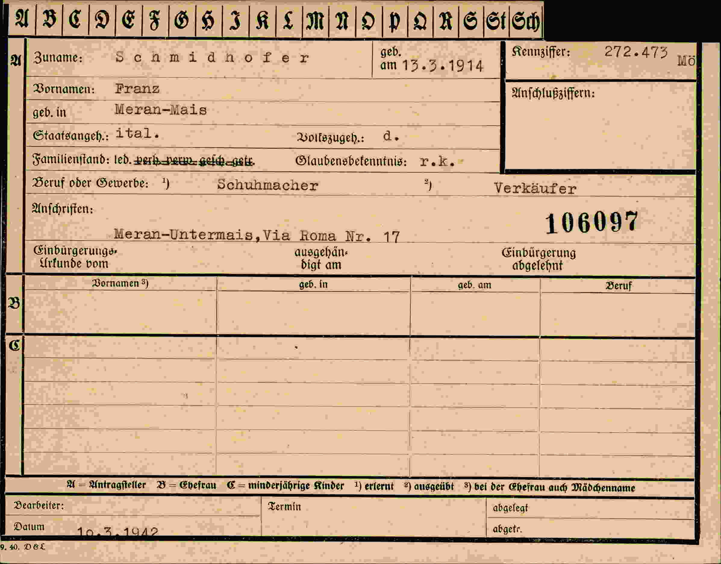 Dokument für Franz Schmidhofer