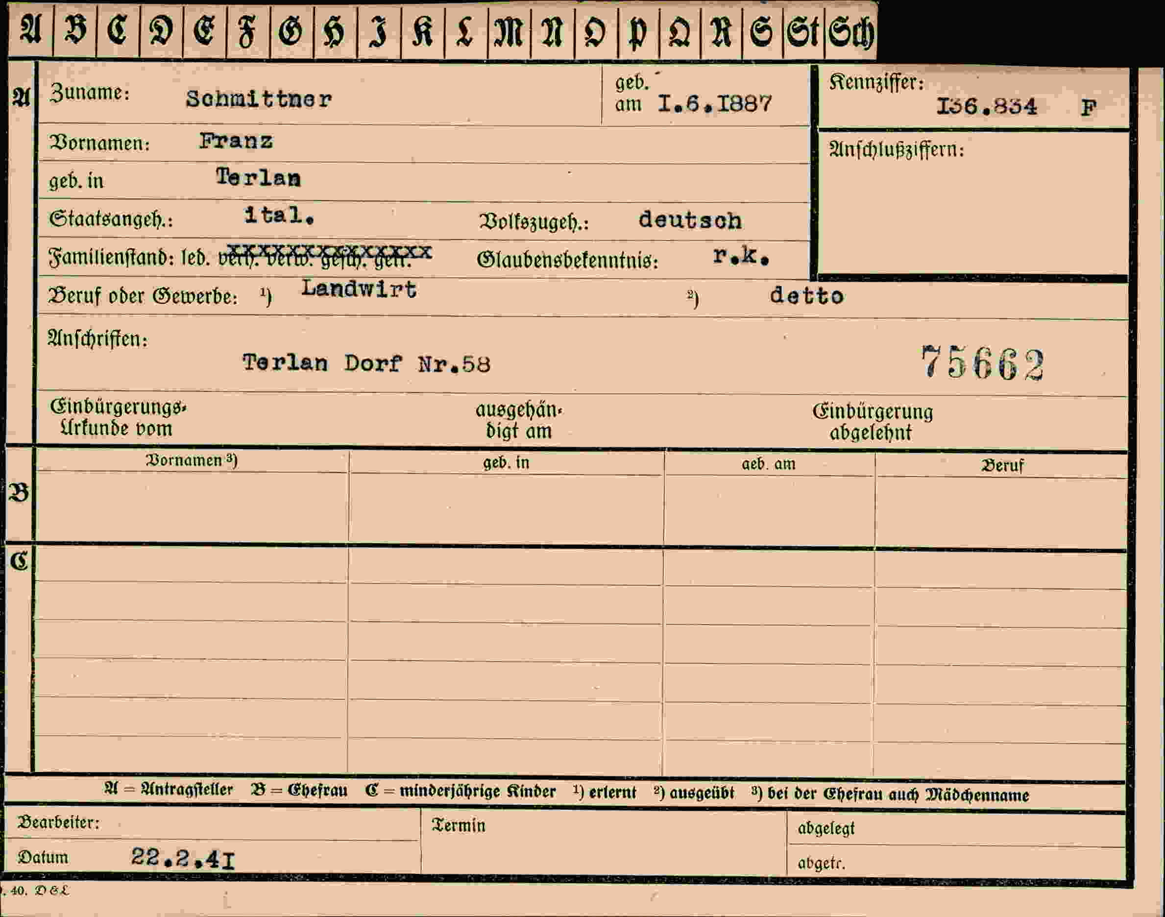 Vorderseite des Dokuments