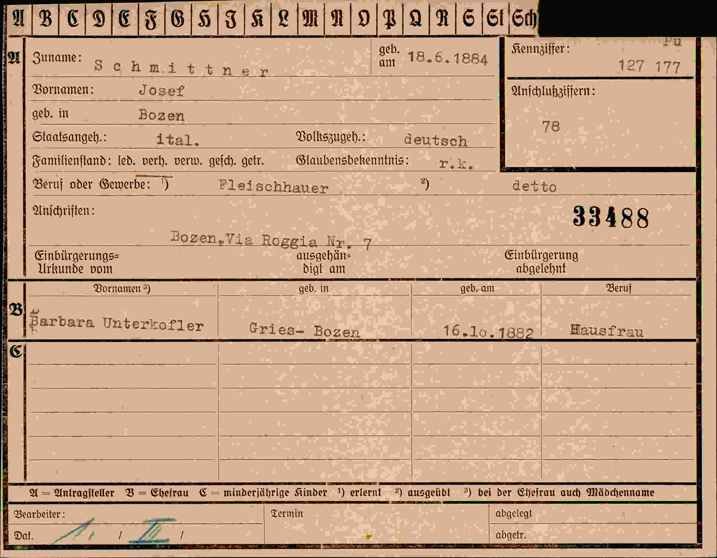 Dokument für Josef Schmittner