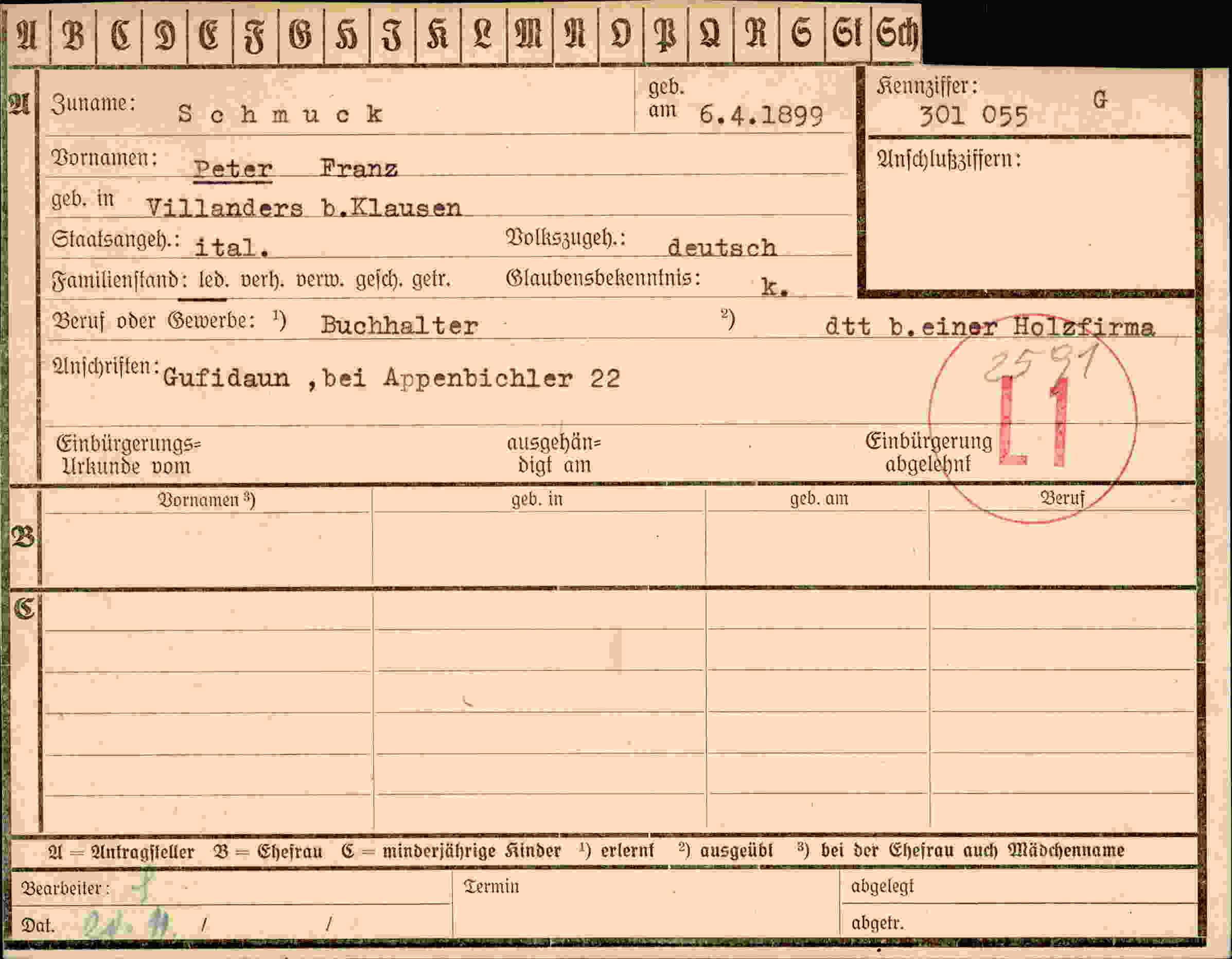 Dokument für Frau Schmuck