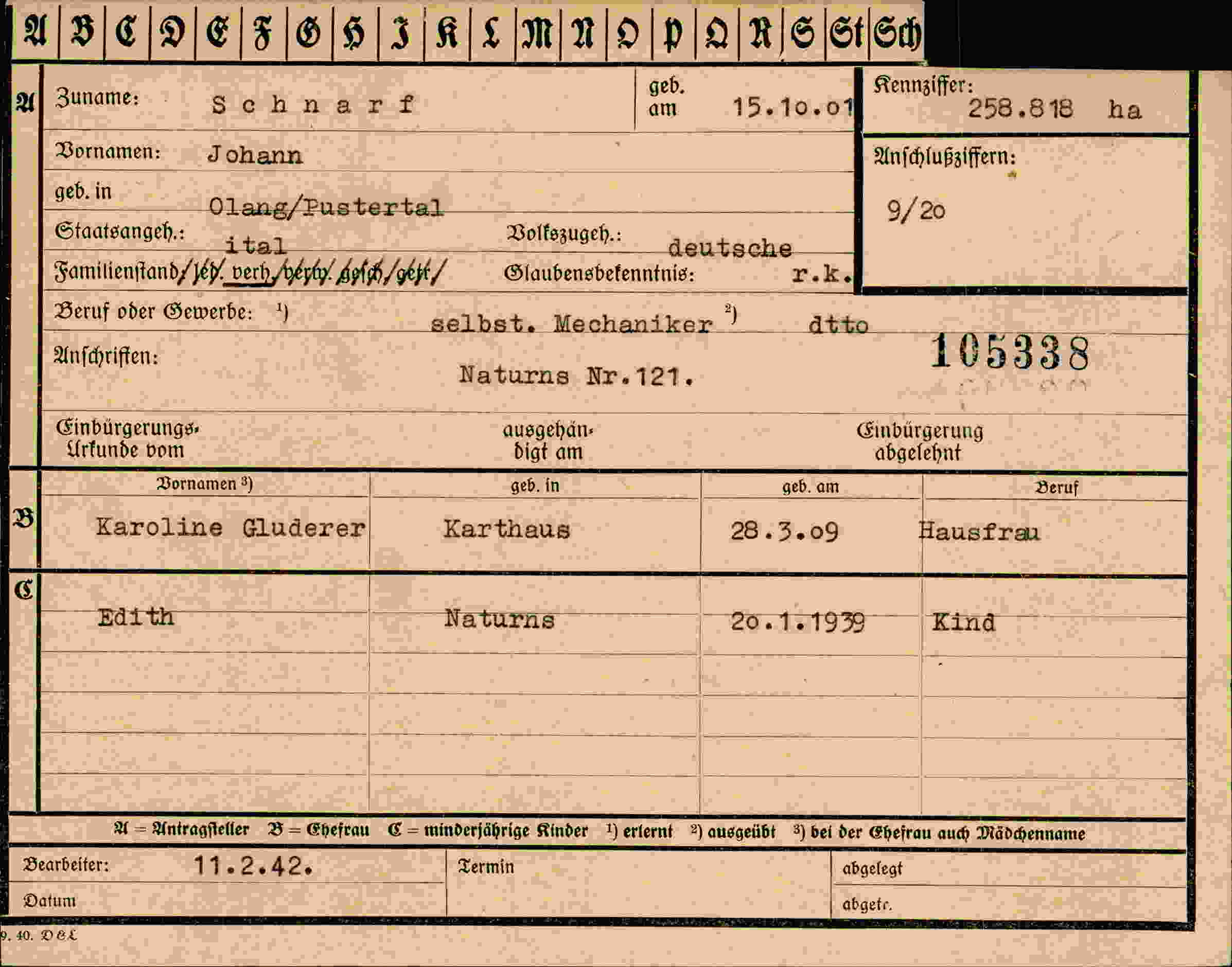 Dokument für Johann Schnarf