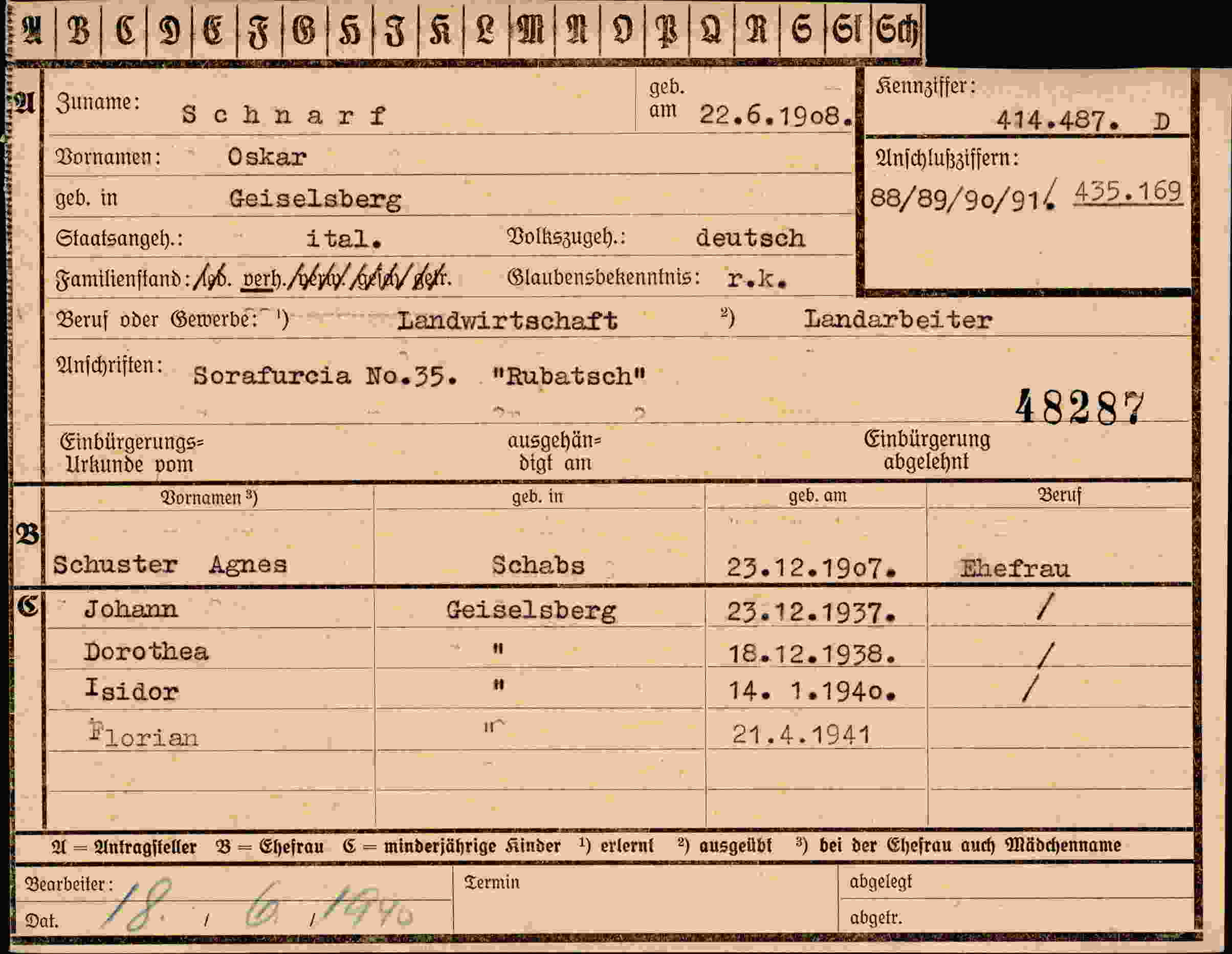 Dokument für Oskar Schnarf