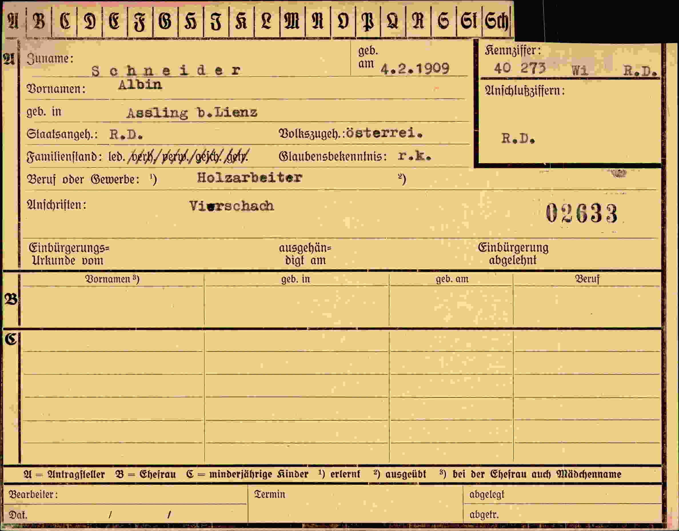 Dokument für Albin Schneider