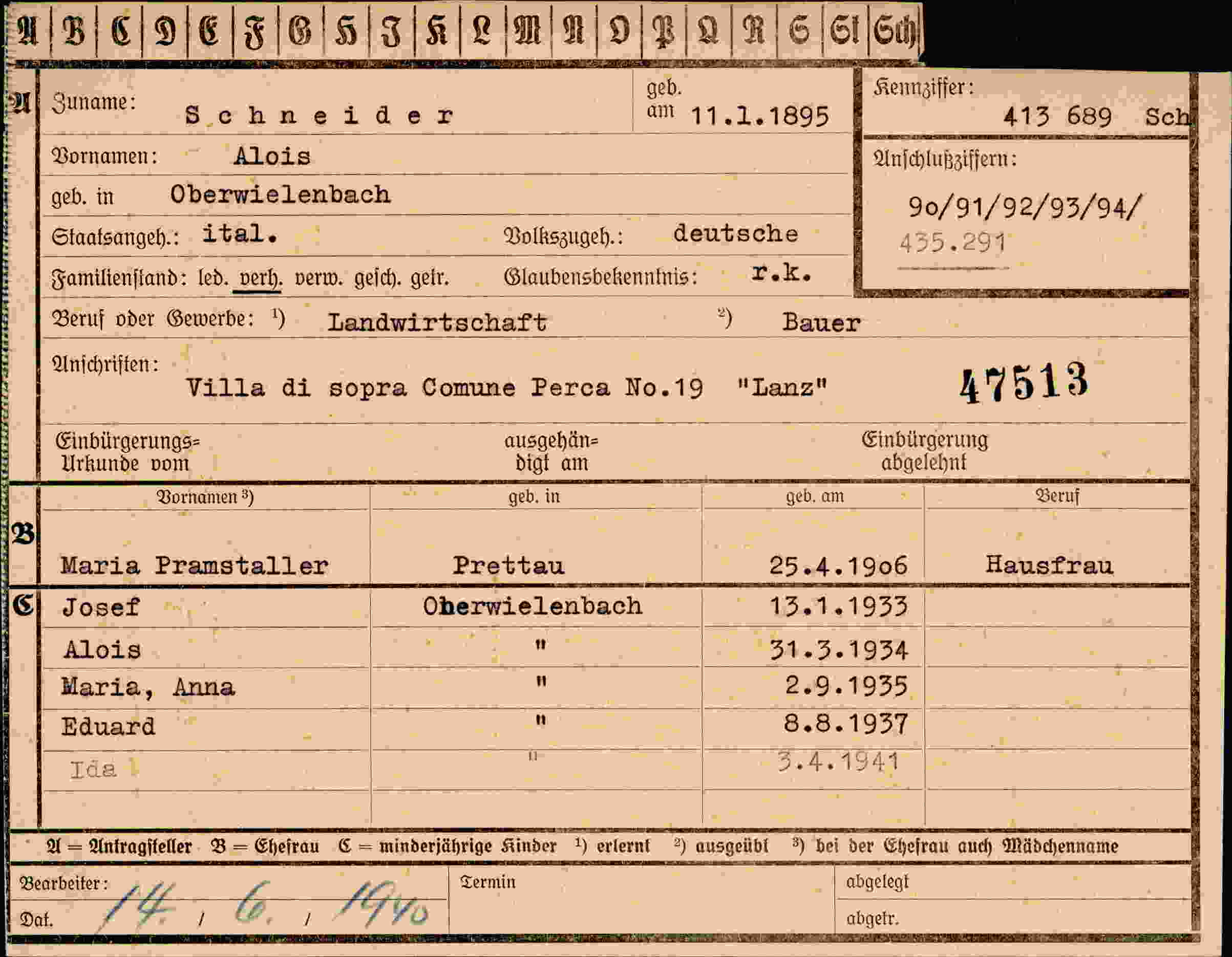 Dokument für Alois Schneider