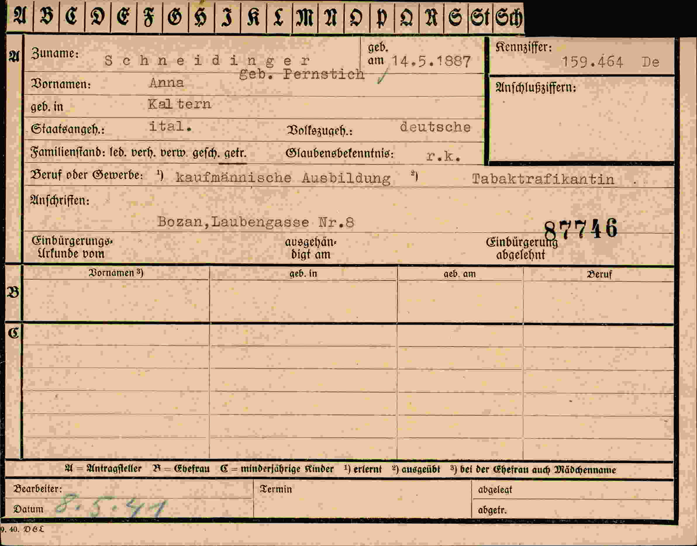 Dokument für Anna Schneidinger
