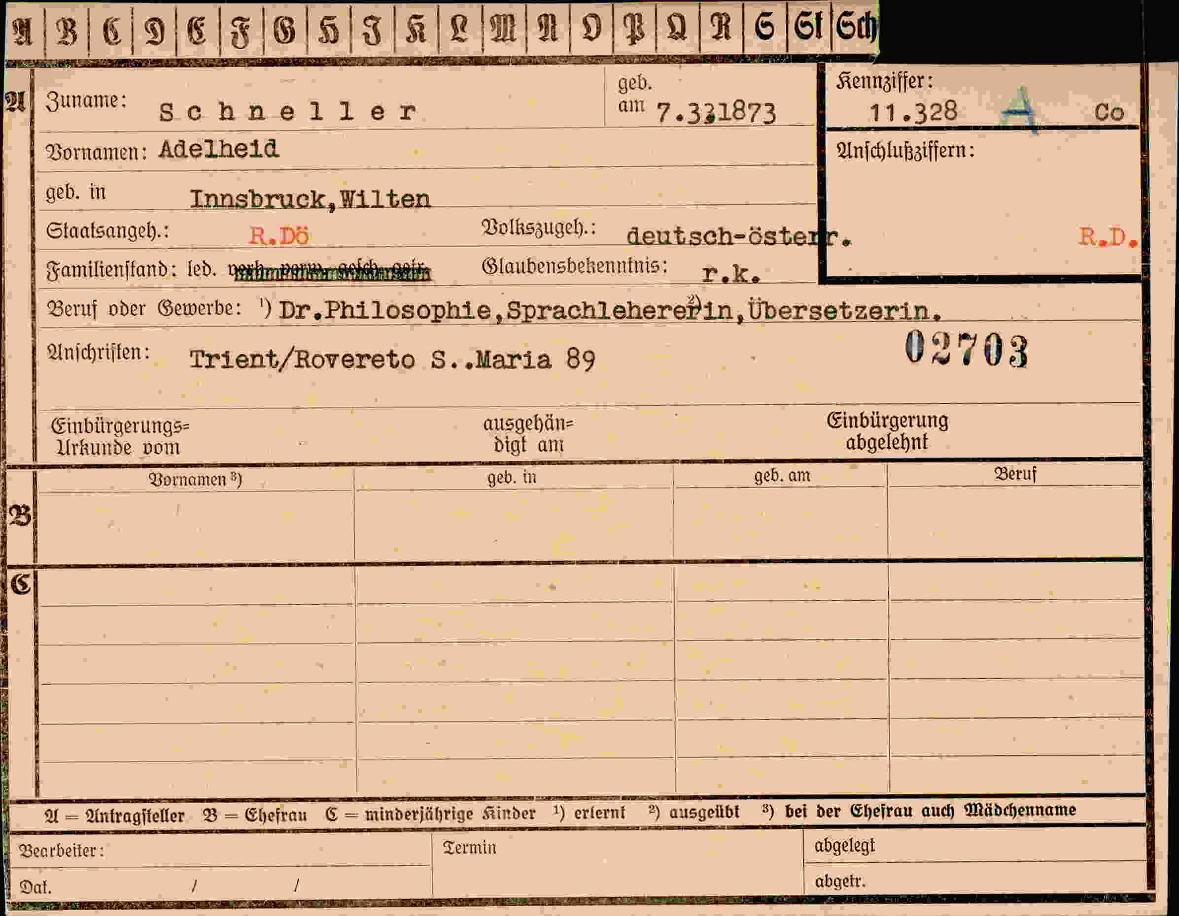 Dokument für Adelheid Schneller