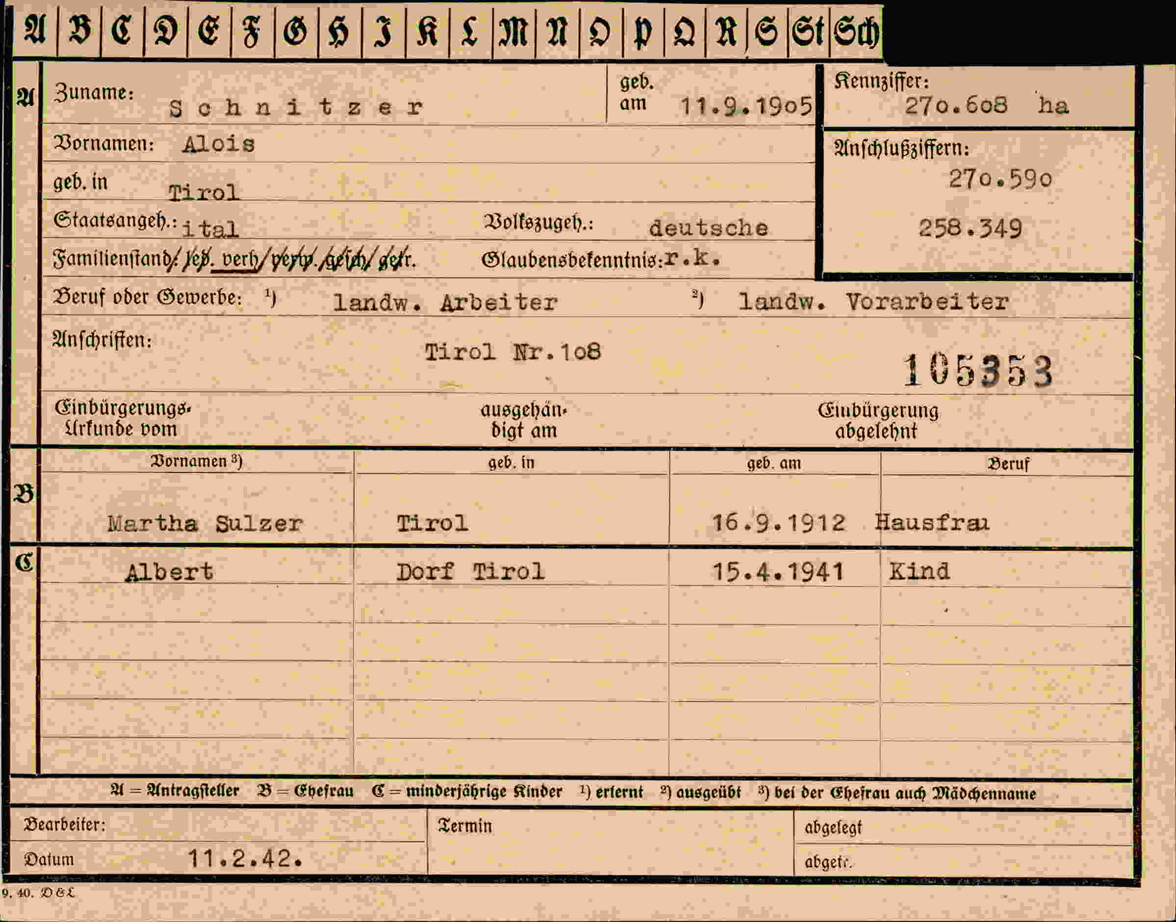 Dokument für Alois Schnitzer