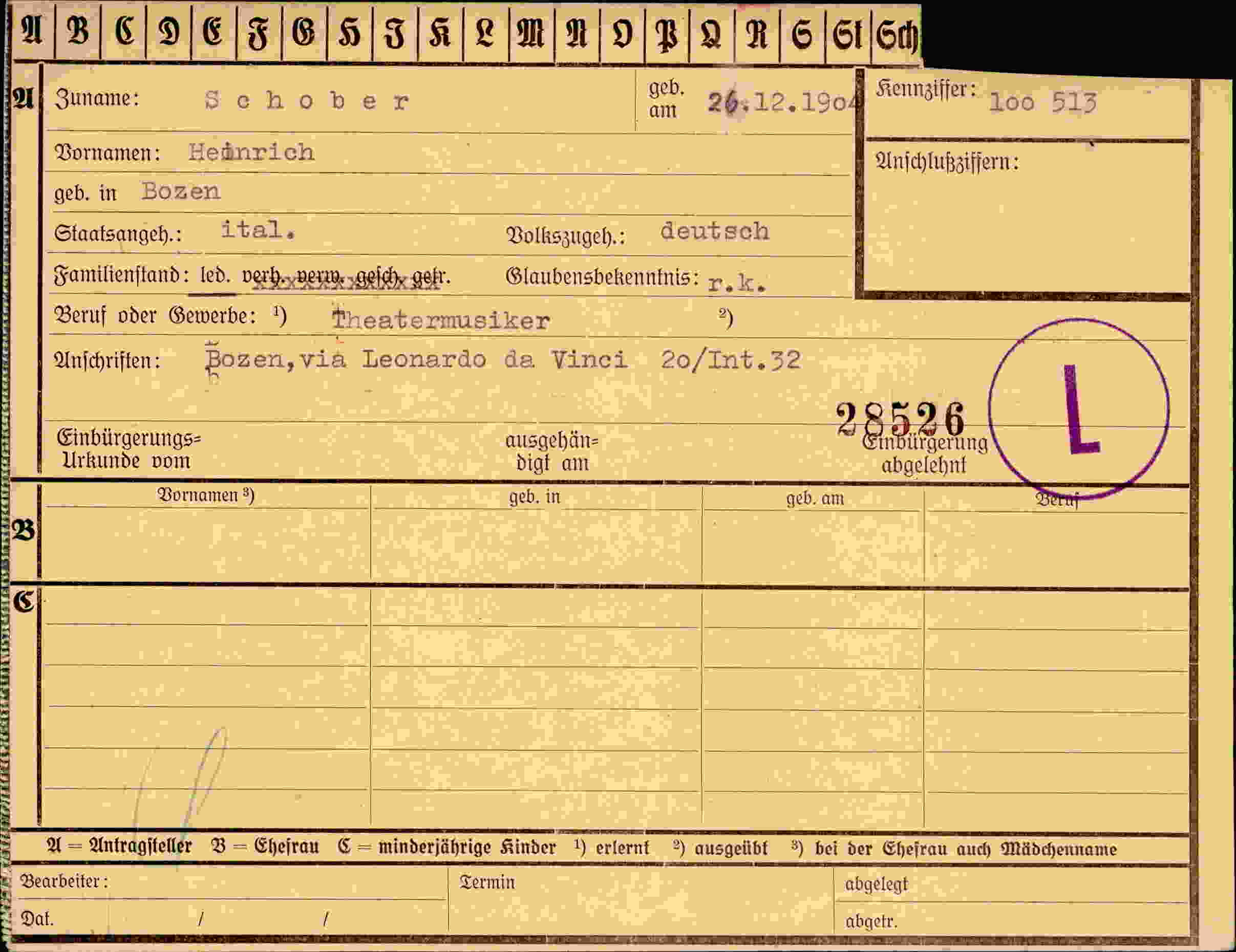 Dokument für Heinrich Schober