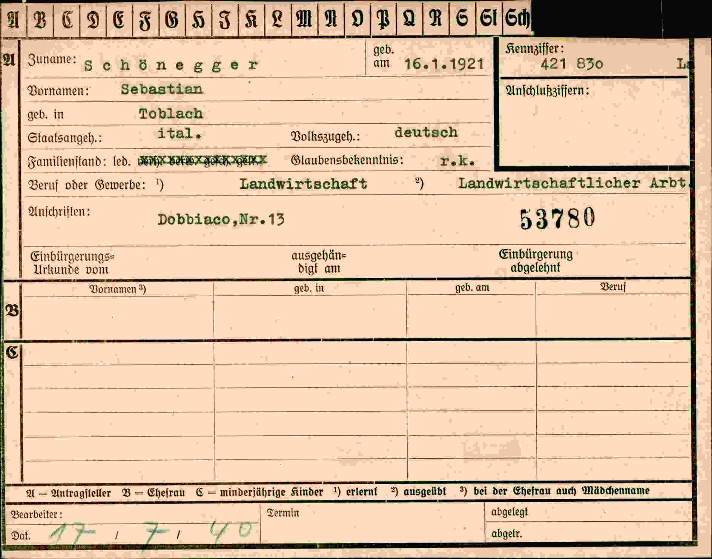 Vorderseite des Dokuments