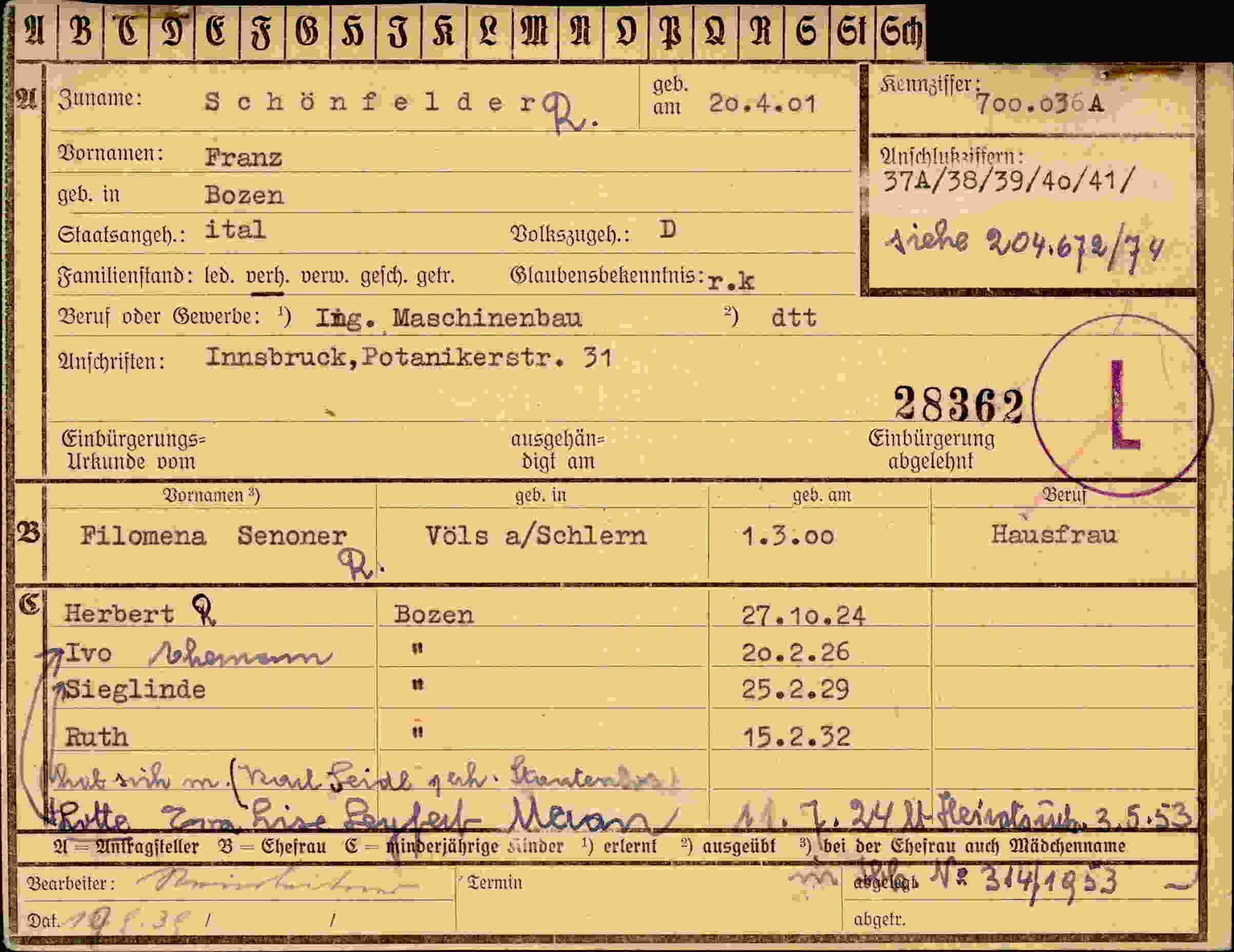 Dokument für Franz Schönfelder