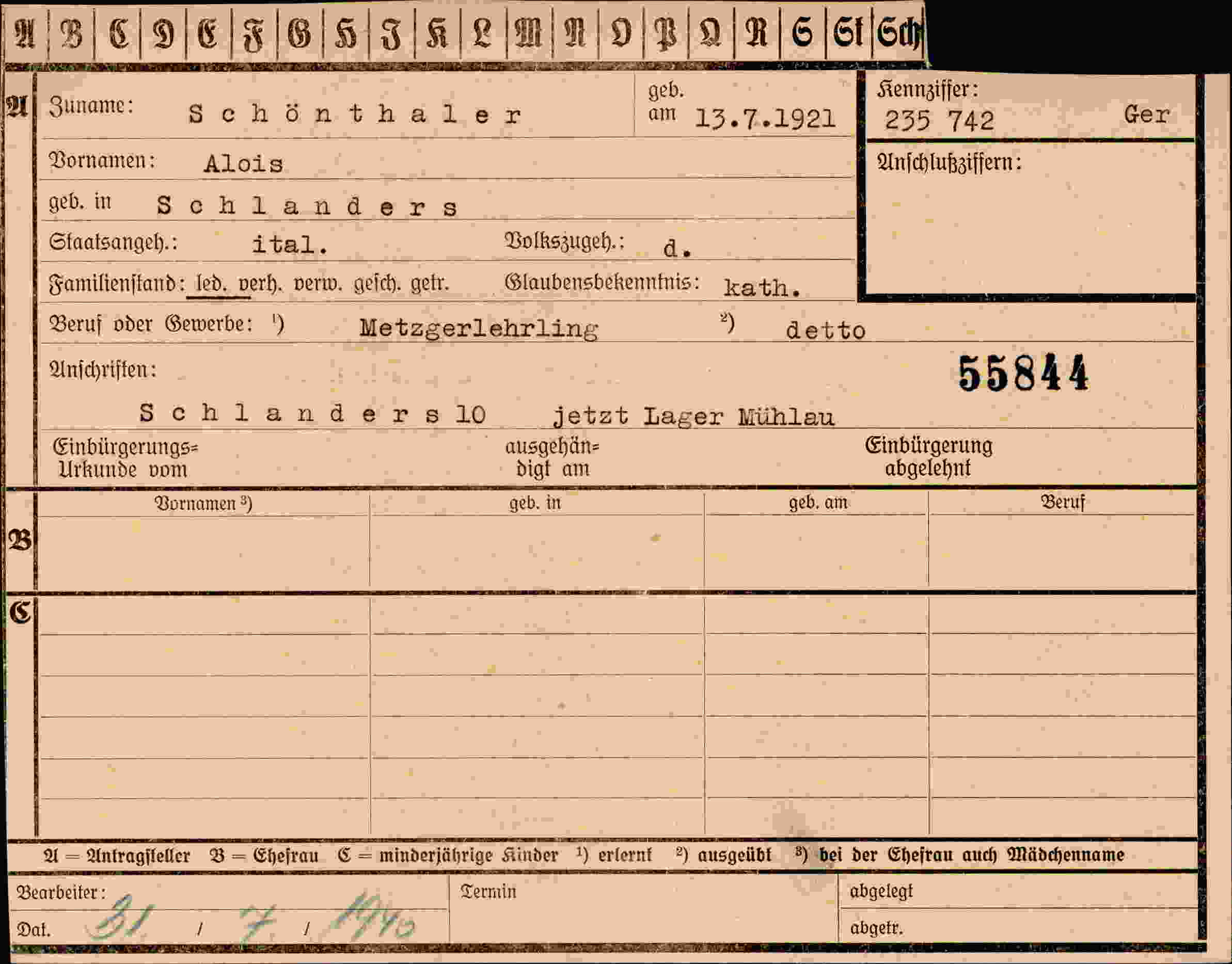 Dokument für Alois Schönthaler