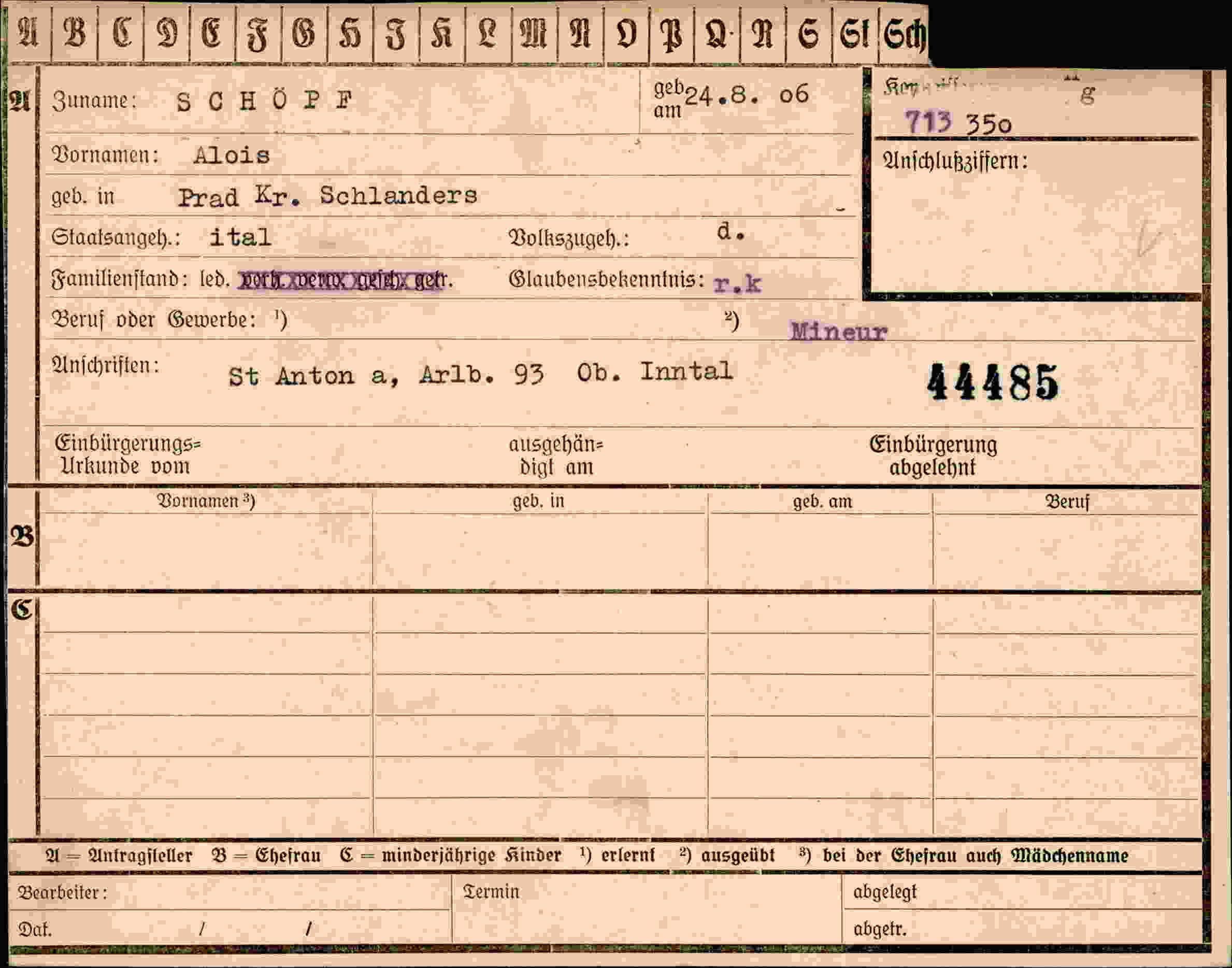 Dokument für Alois Schöpe