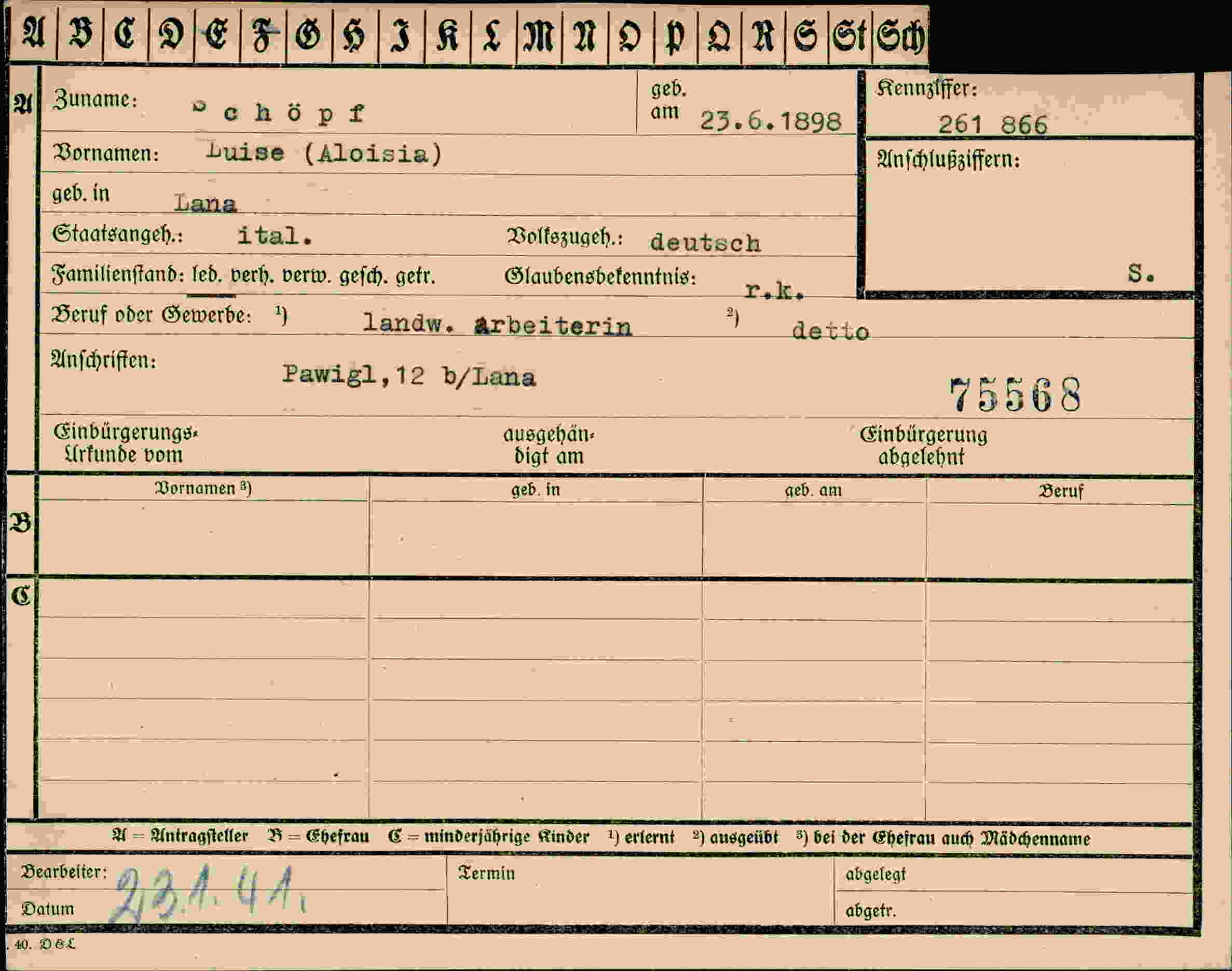 Vorderseite des Dokuments