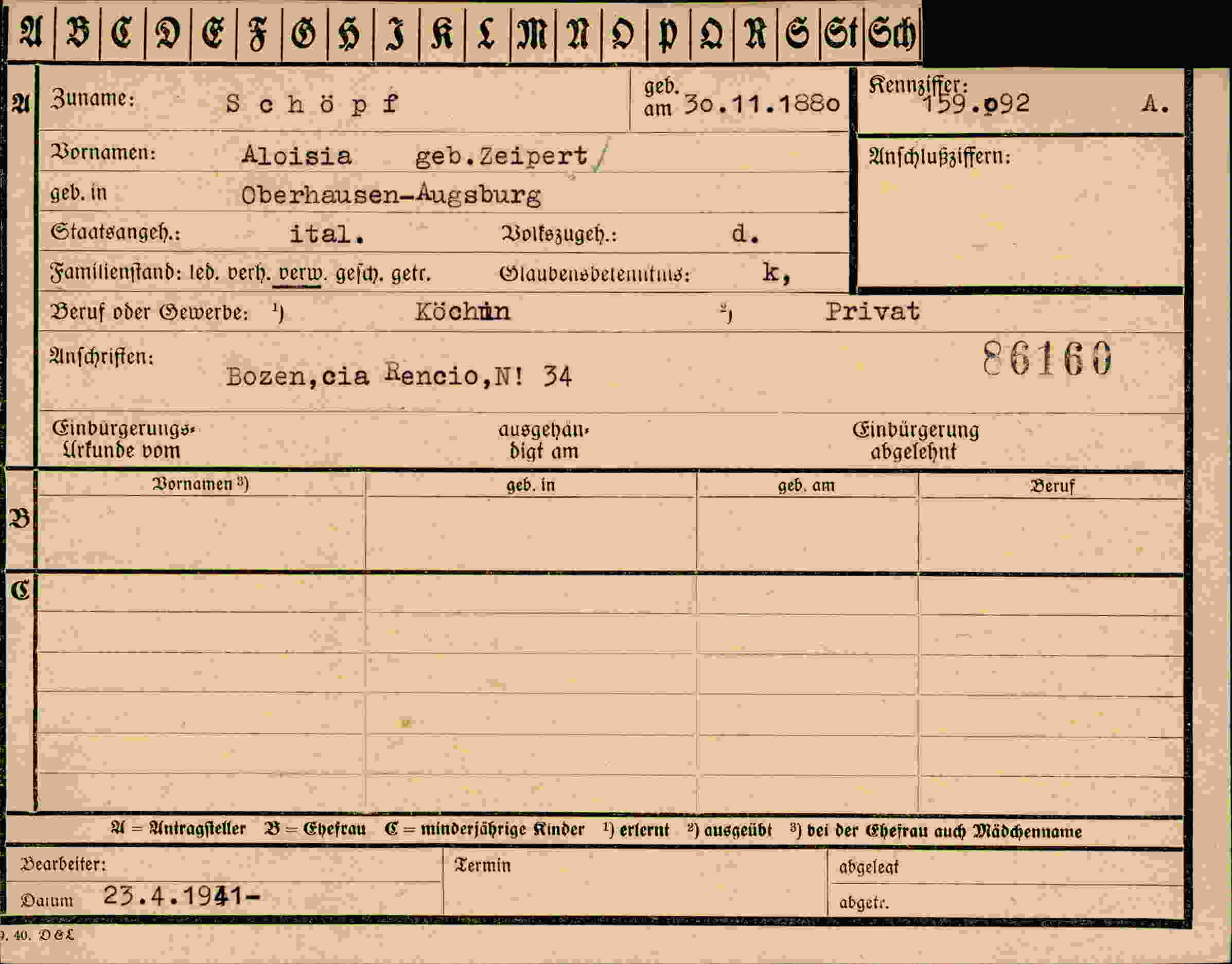 Vorderseite des Dokuments