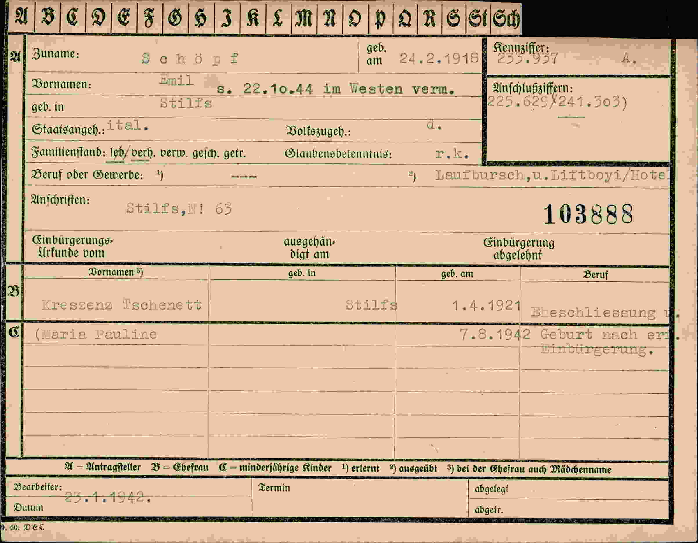 Dokument für Emil Schöpf