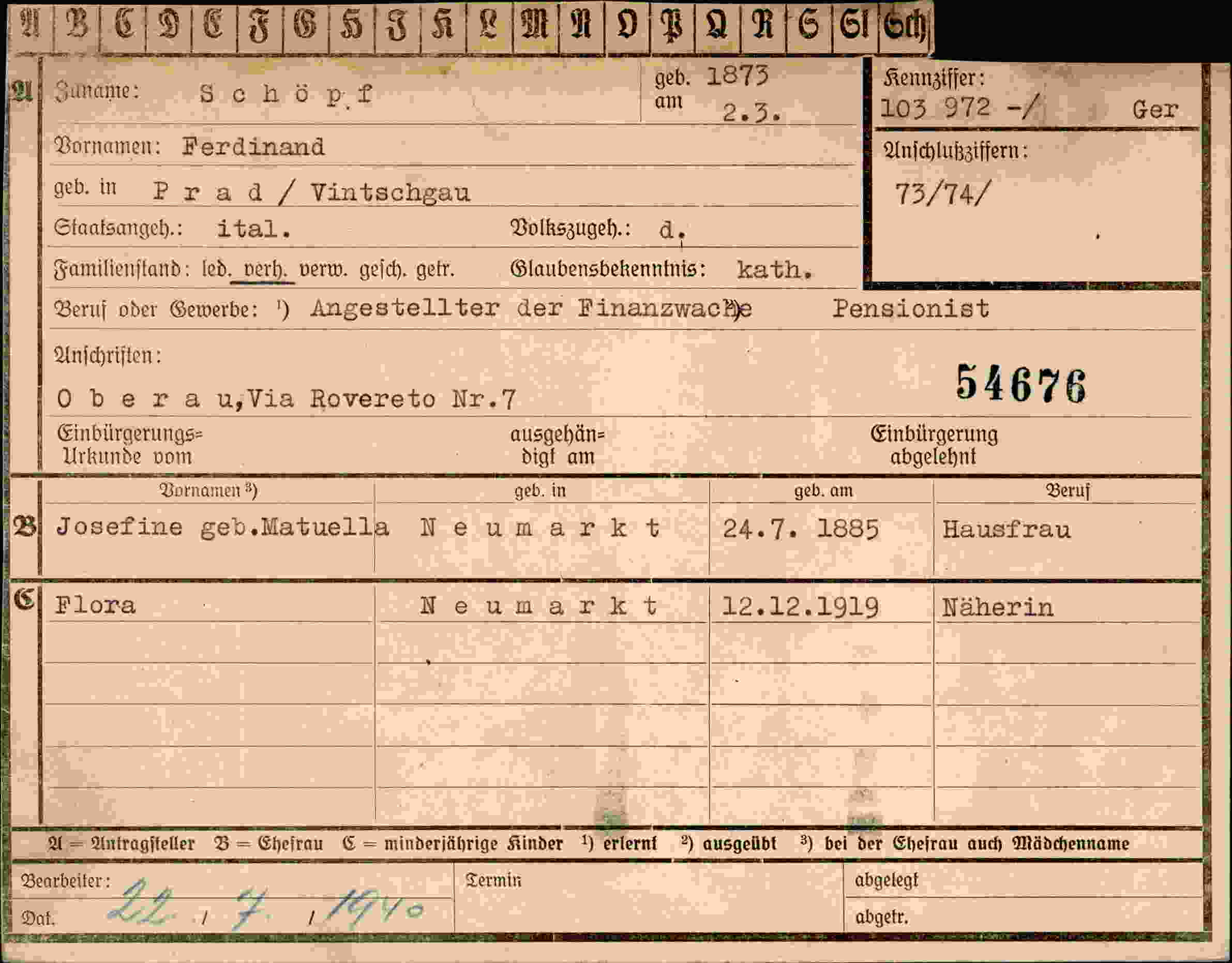 Vorderseite des Dokuments