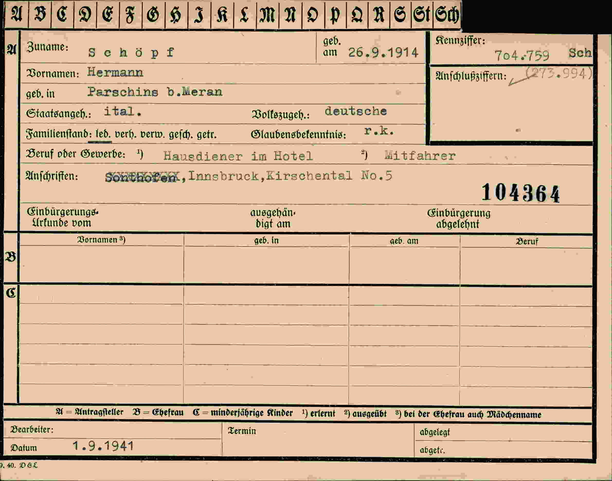 Vorderseite des Dokuments