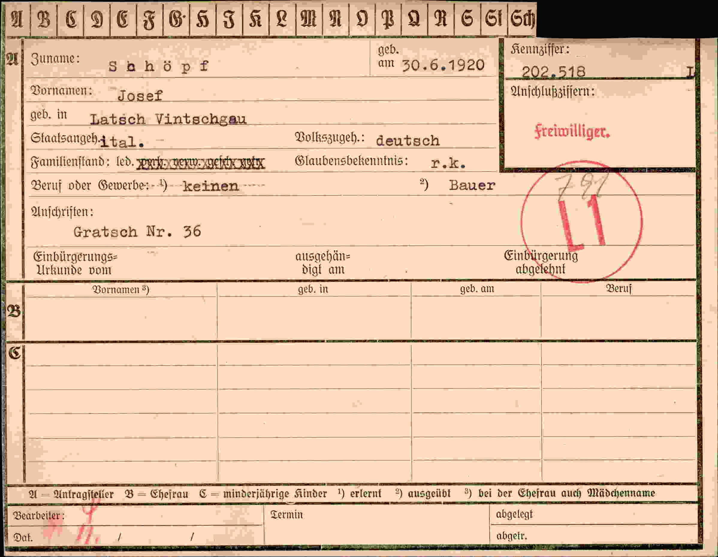 Vorderseite des Dokuments