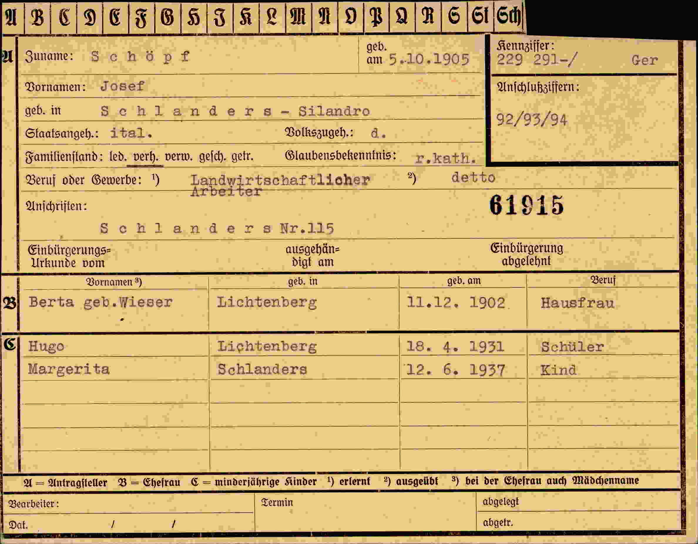 Dokument für Josef Schöpf