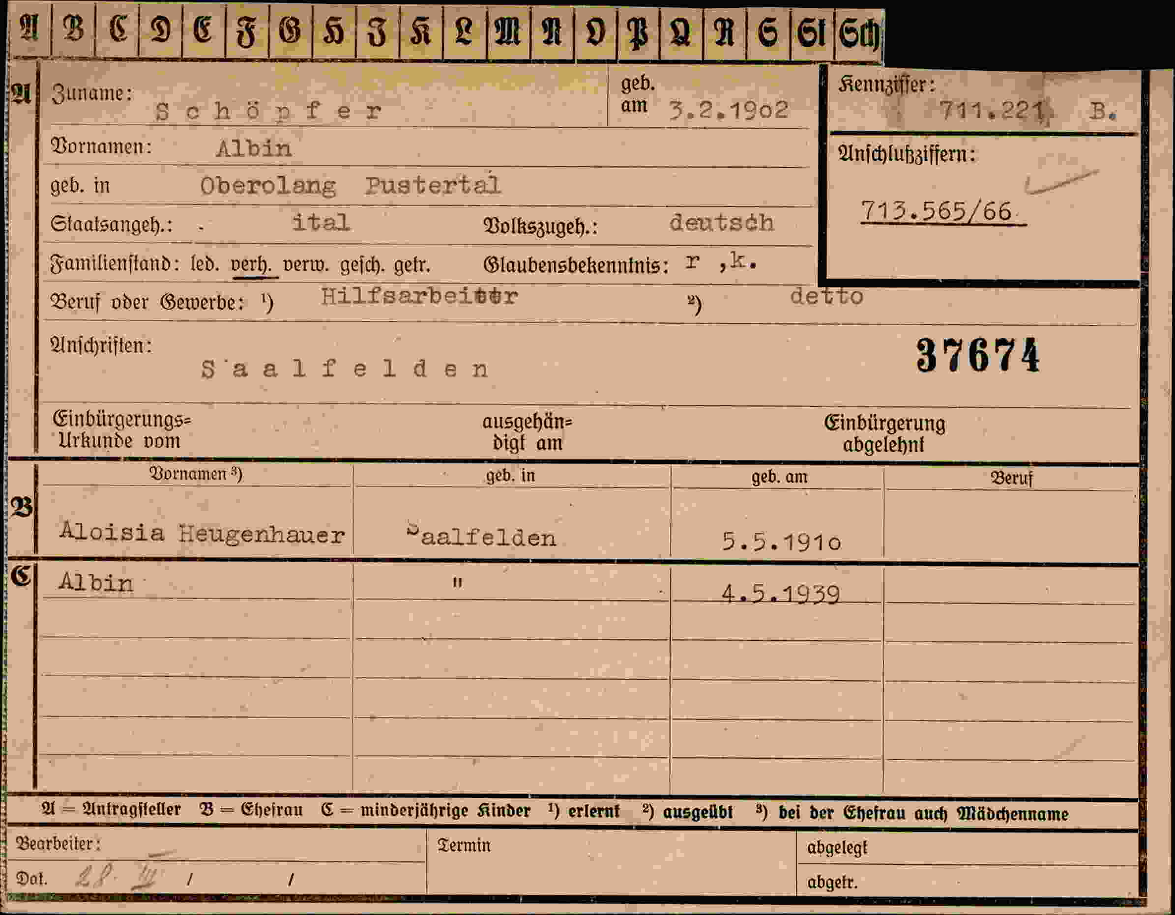 Dokument für Albin Schöpfer