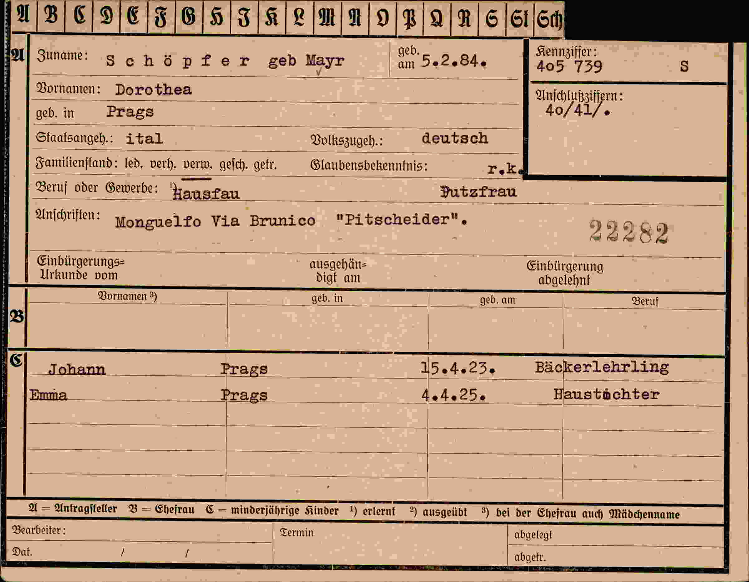Dokument für Dorothea Schöpfer