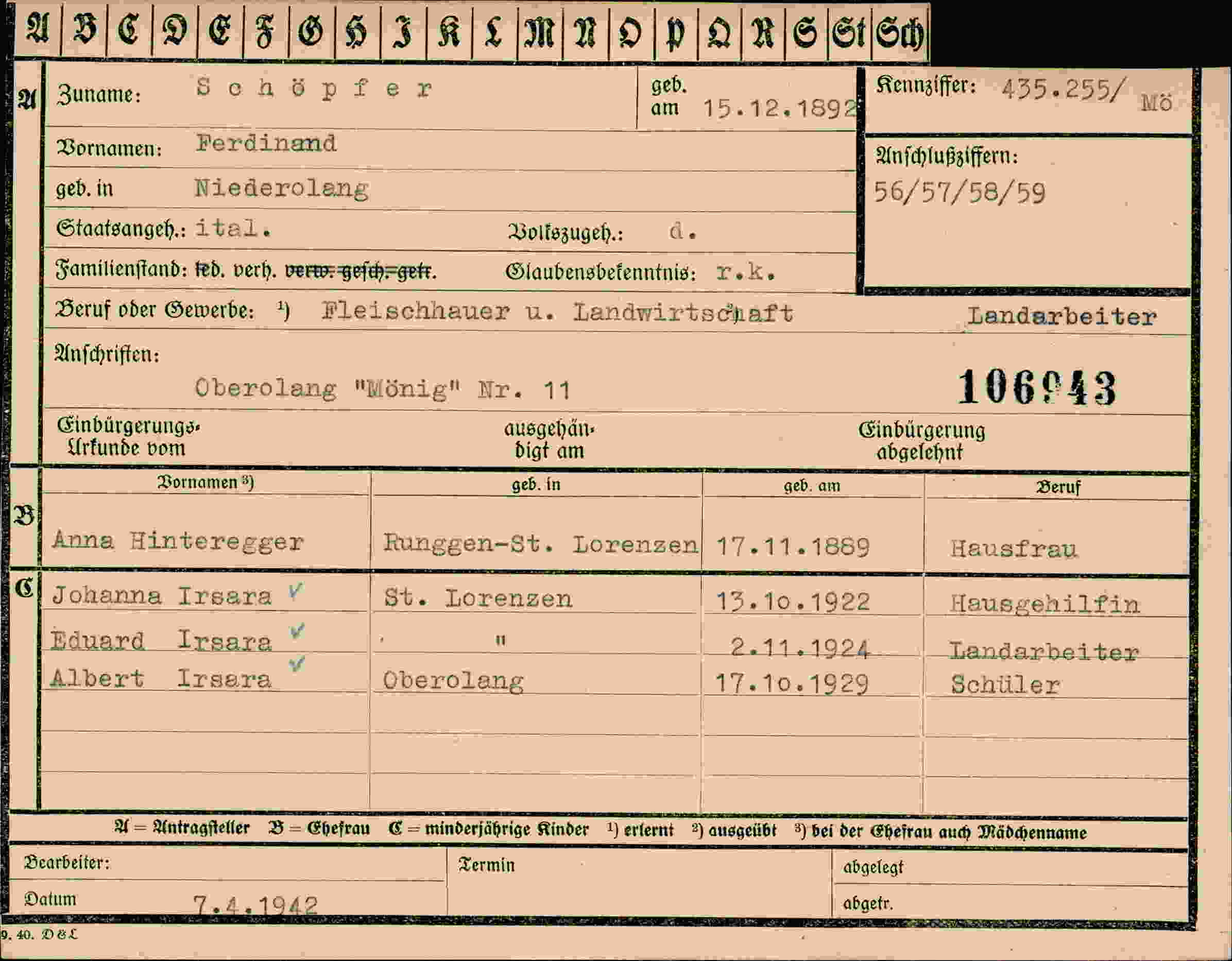 Vorderseite des Dokuments
