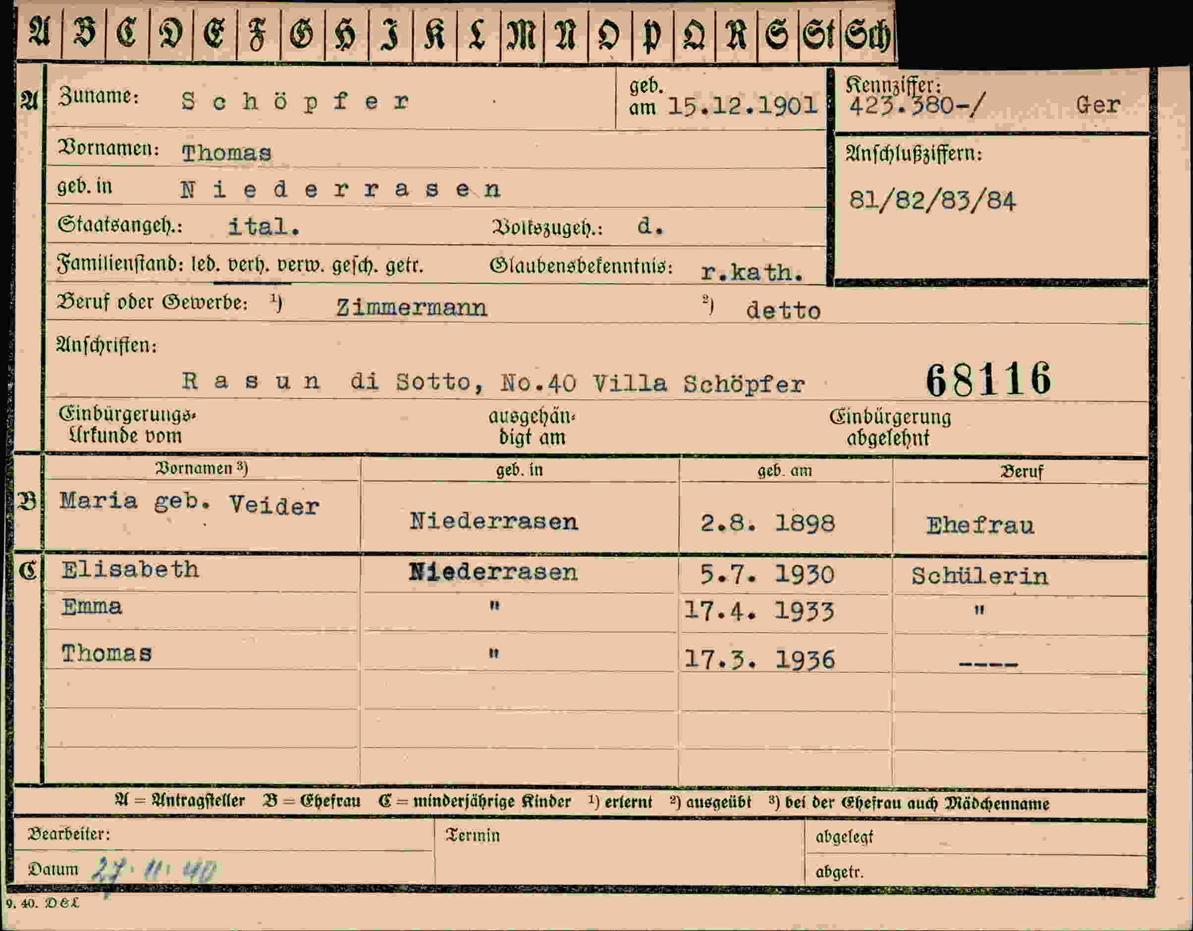 Vorderseite des Dokuments