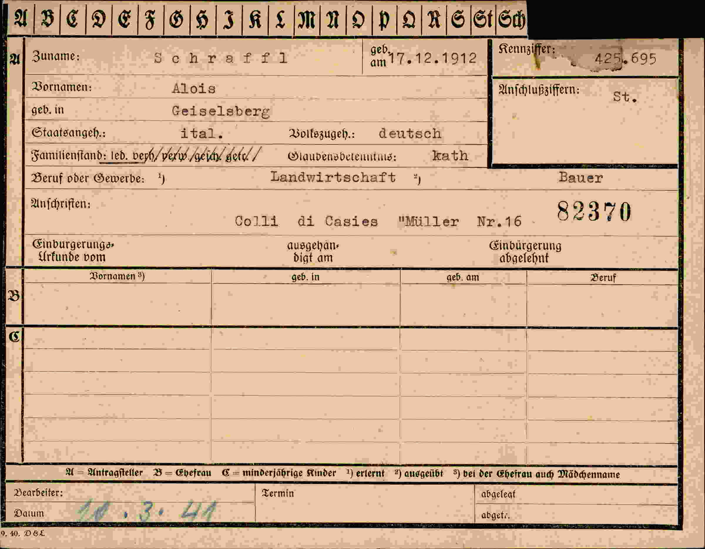 Dokument für Alois Schraffl