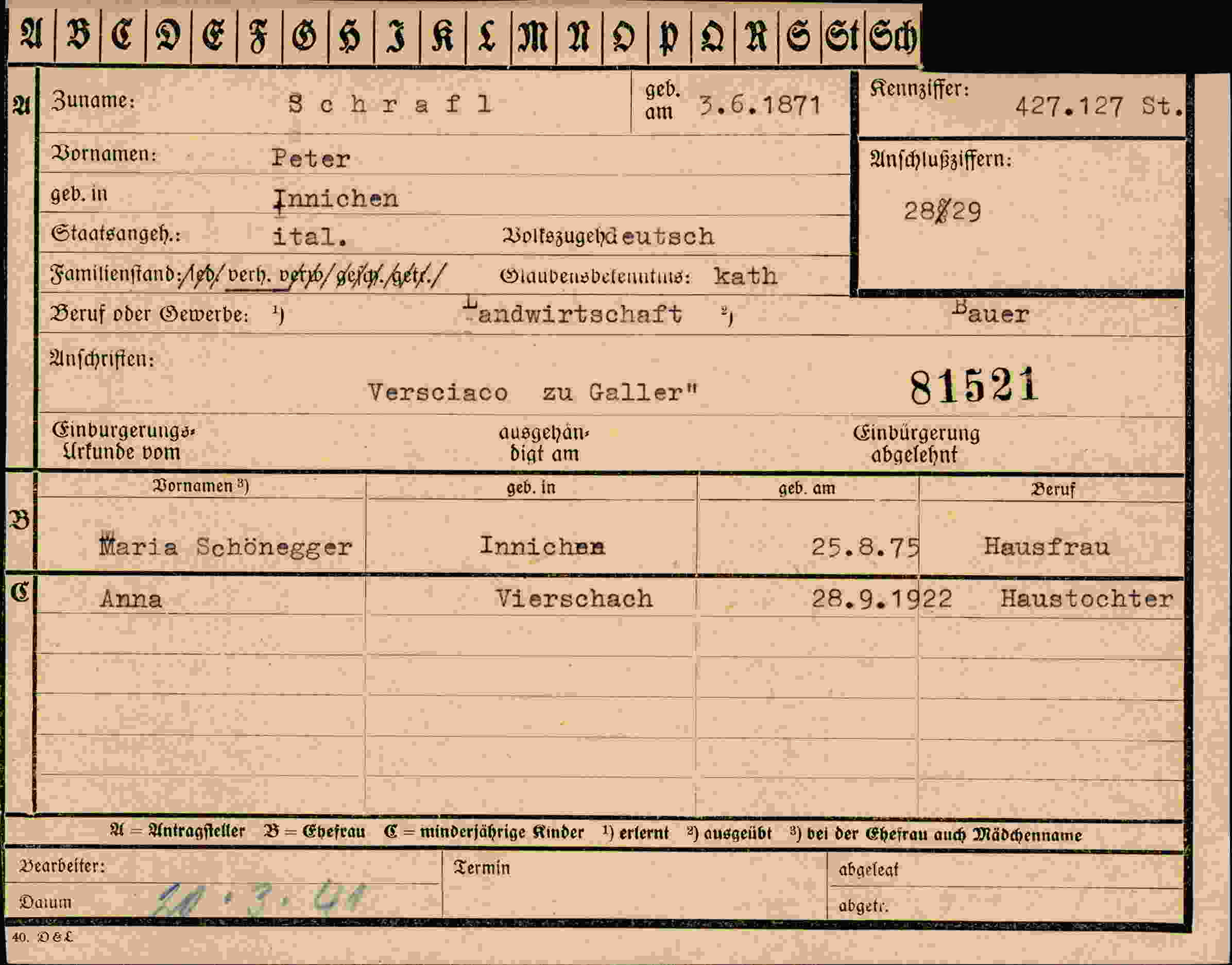 Vorderseite des Dokuments