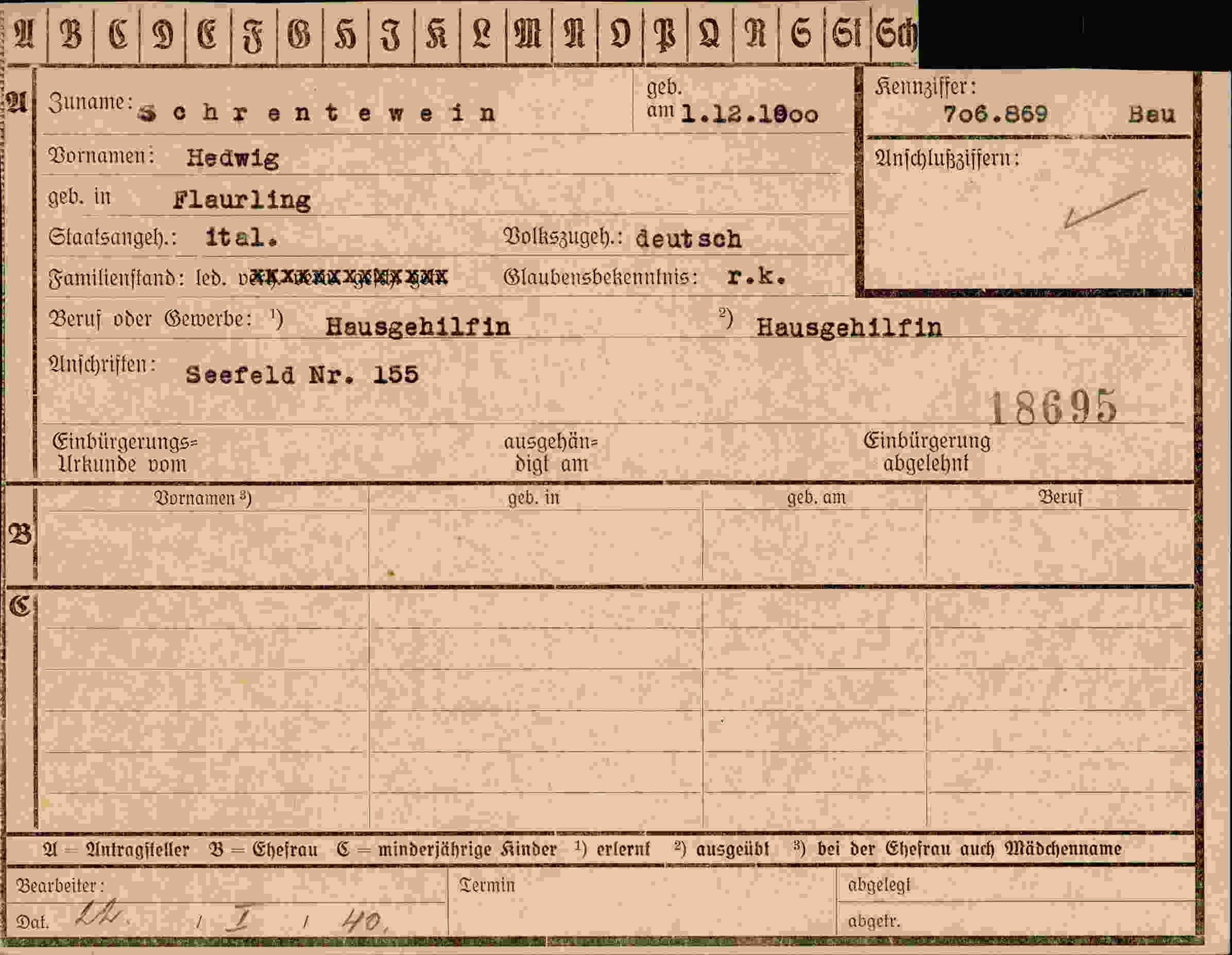 Dokument für Hedwig Schrentewein