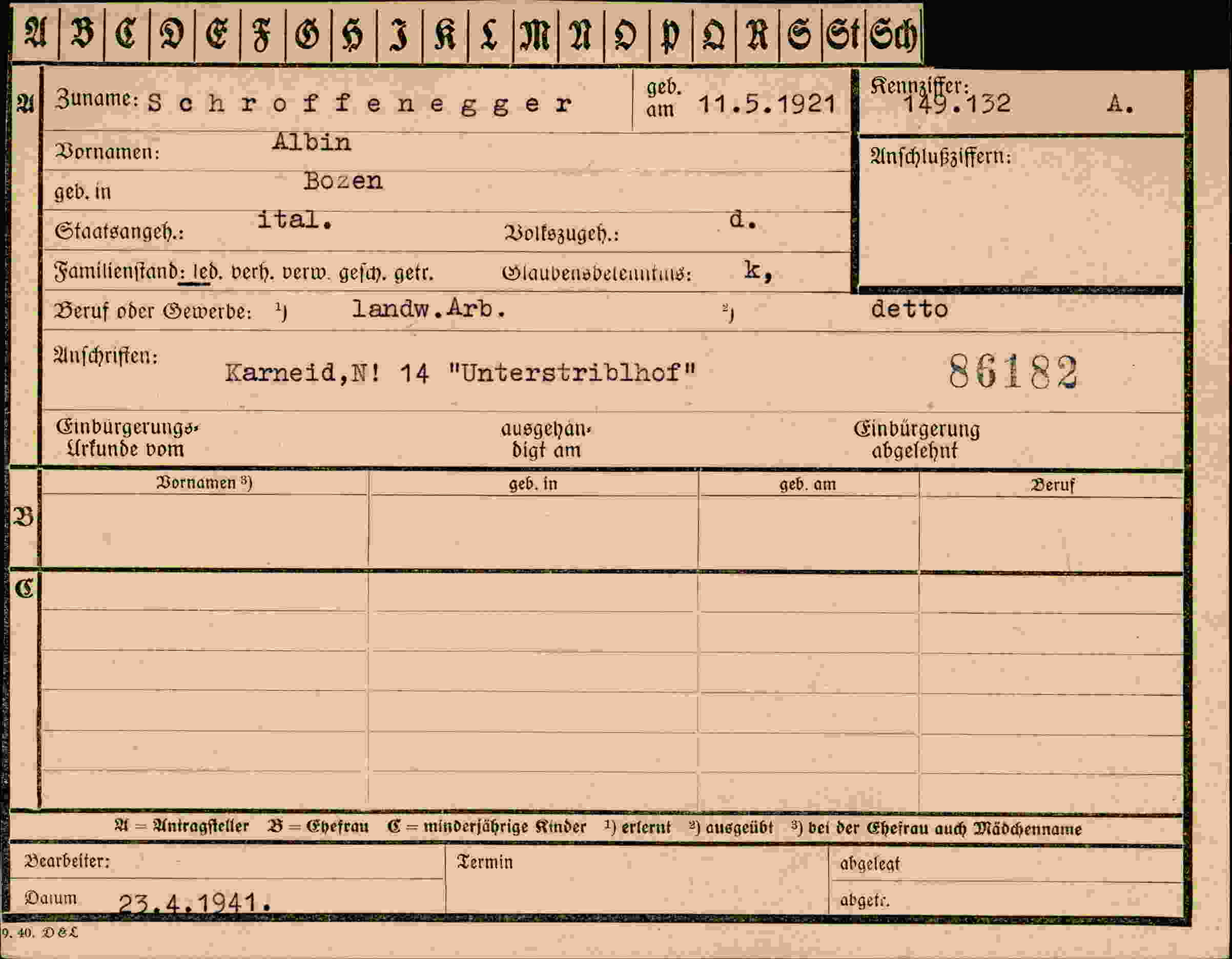Vorderseite des Dokuments