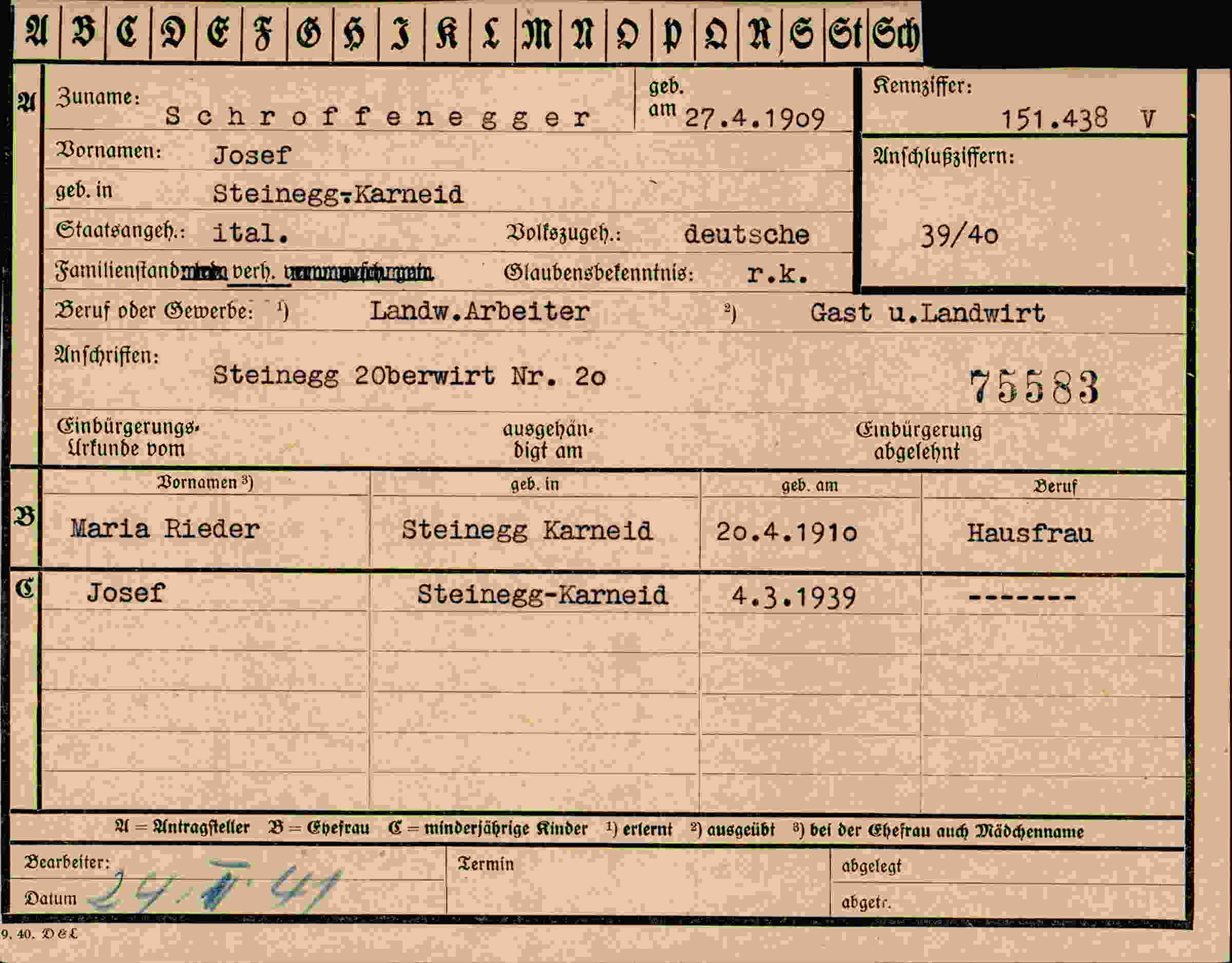 Vorderseite des Dokuments
