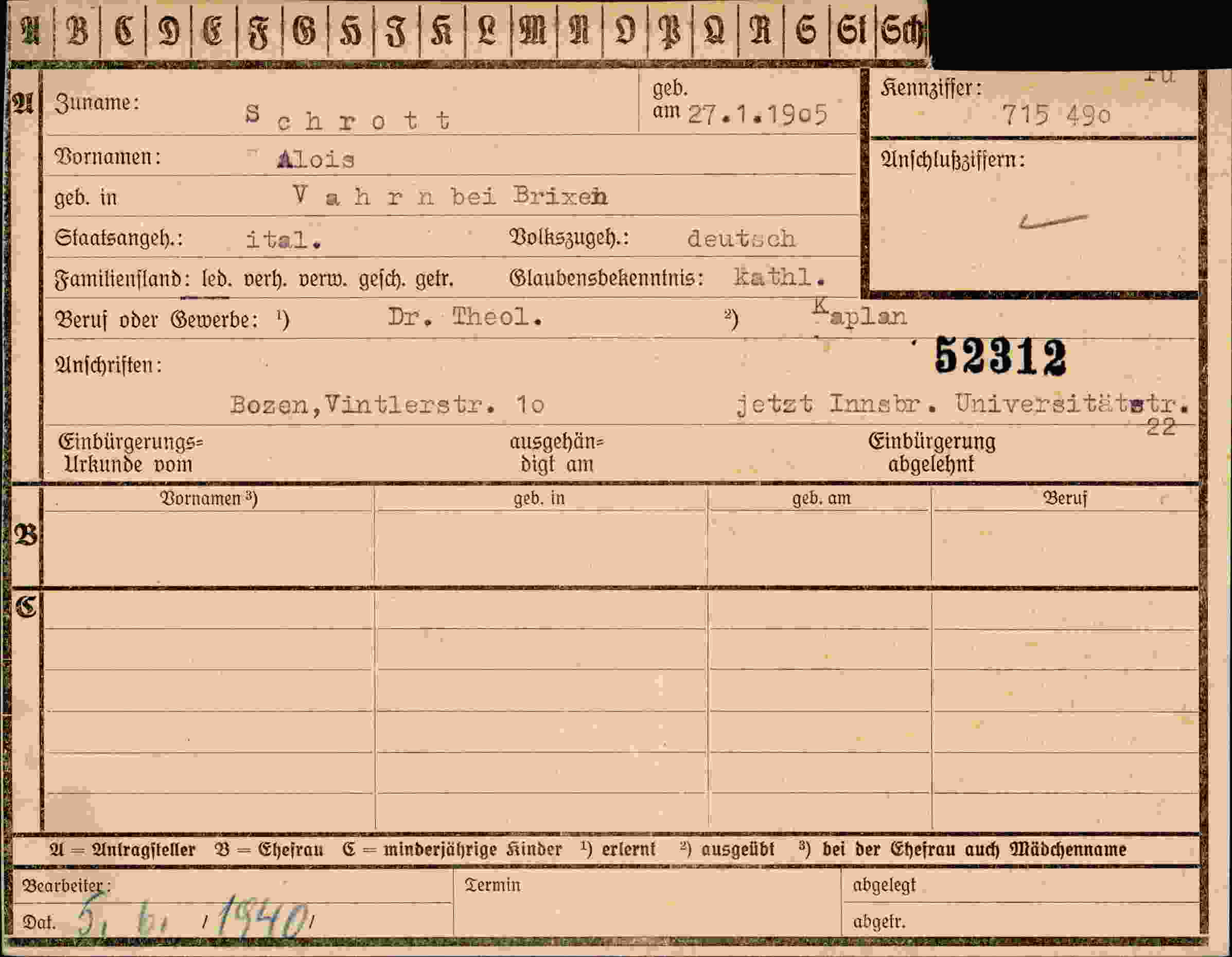 Dokument für Alois Schrott