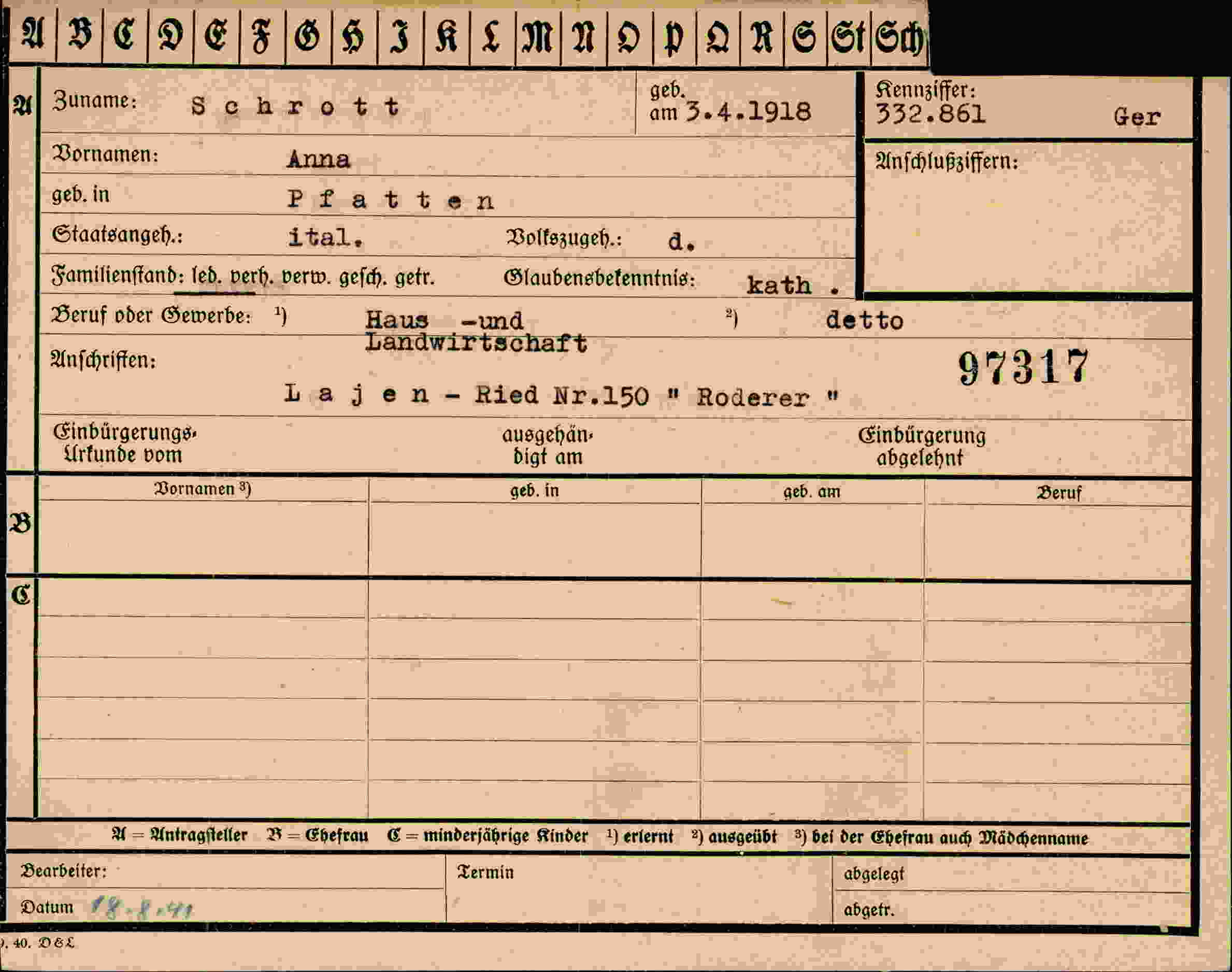 Dokument für Anna Schrott