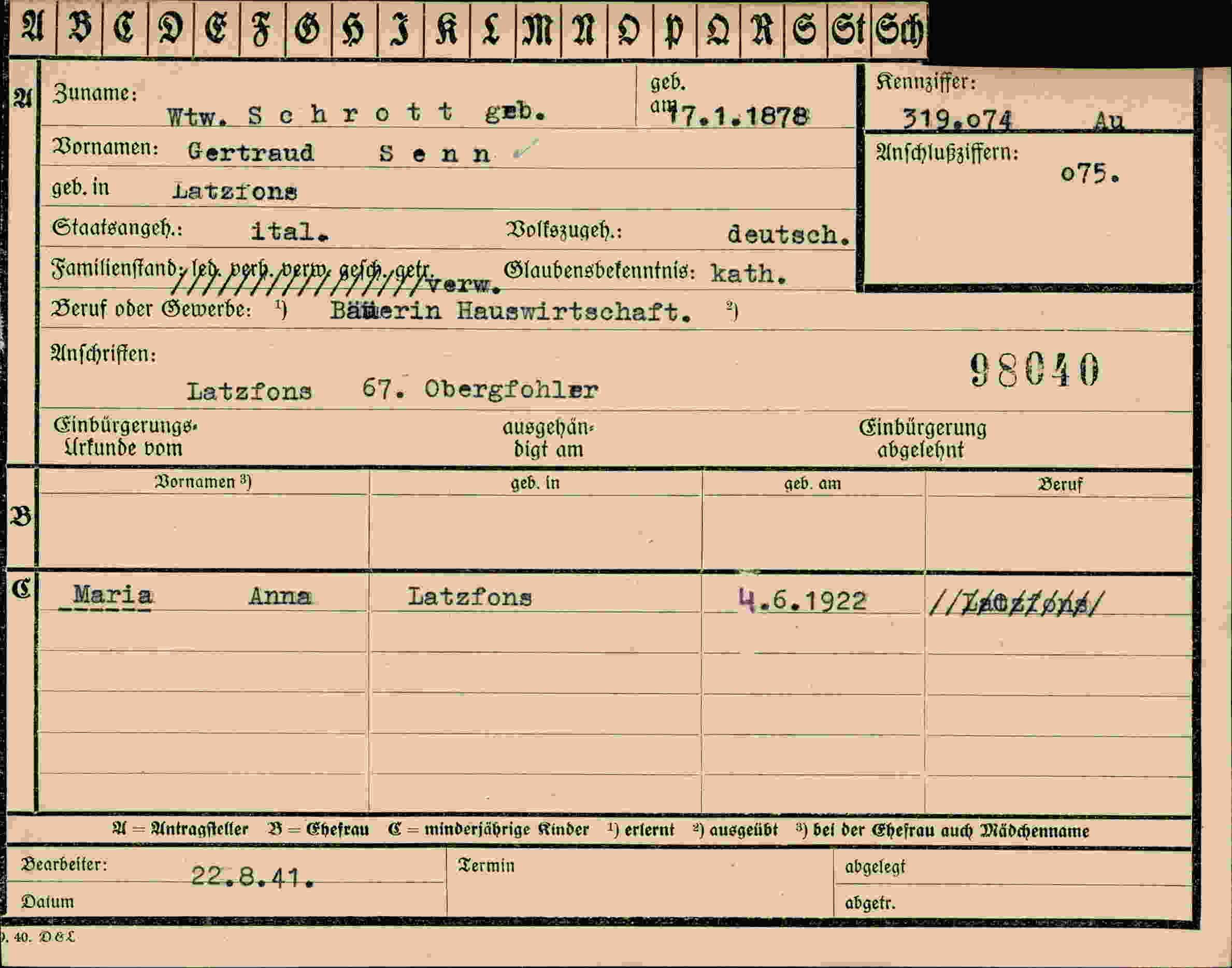 Dokument für Gertraud Schrott