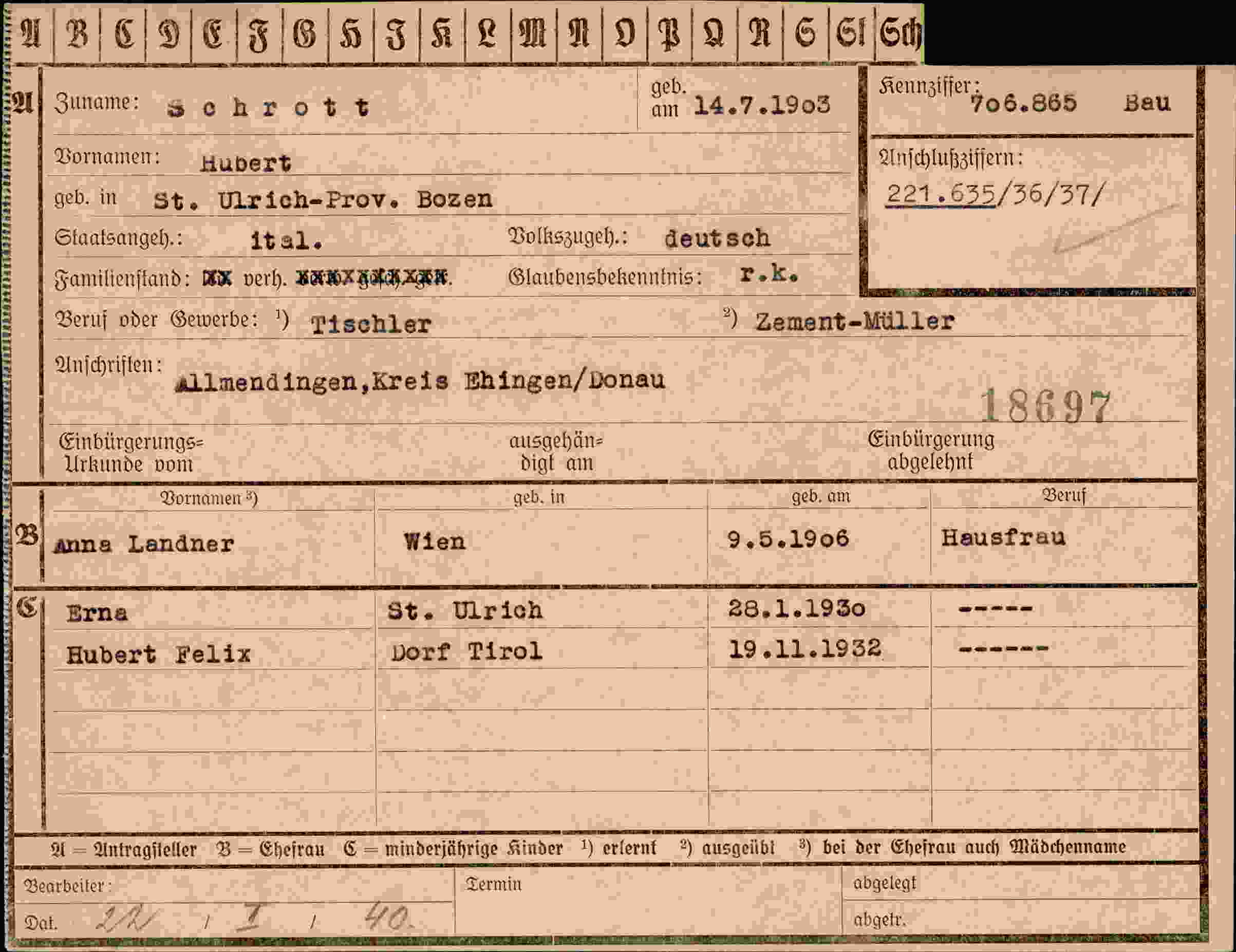 Dokument für Hubert Schrott