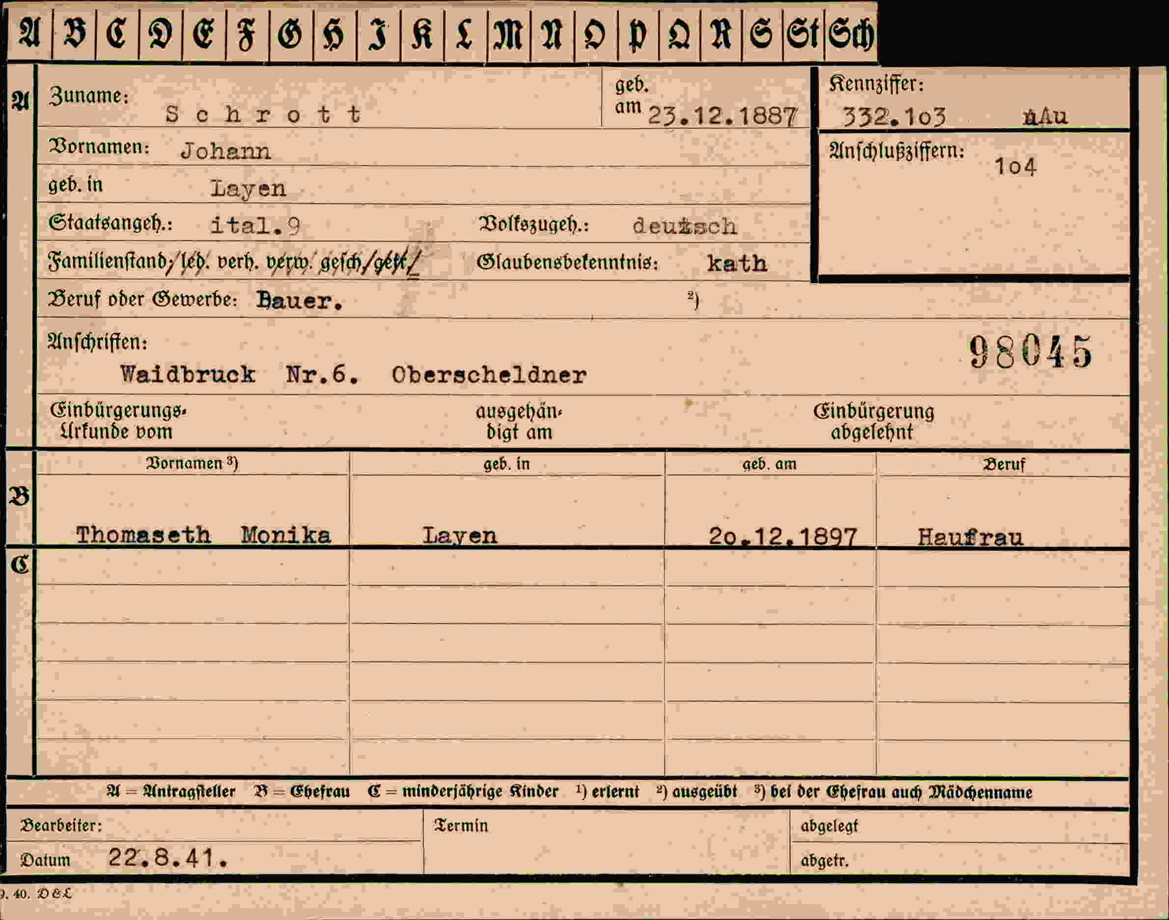 Vorderseite des Dokuments