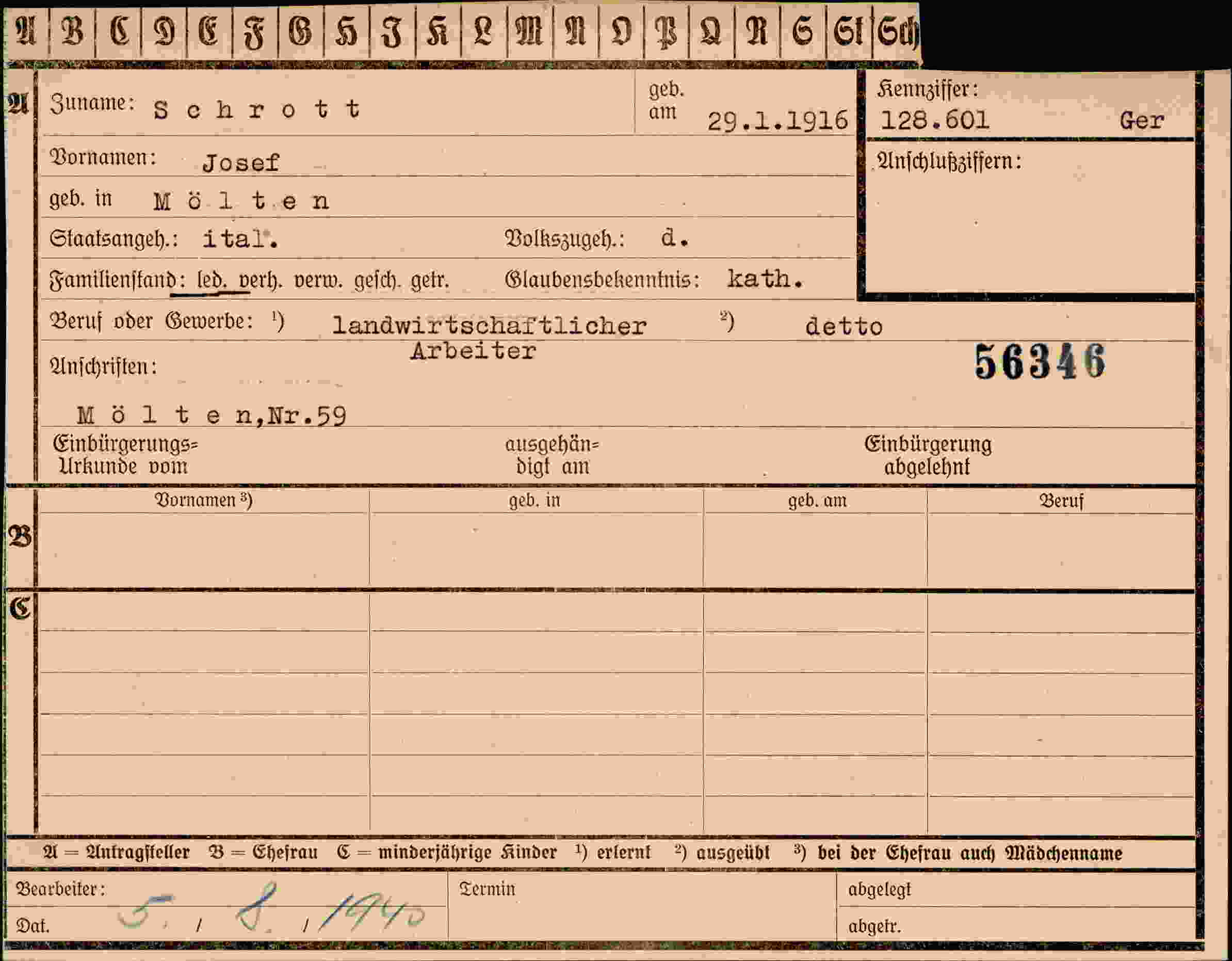 Vorderseite des Dokuments