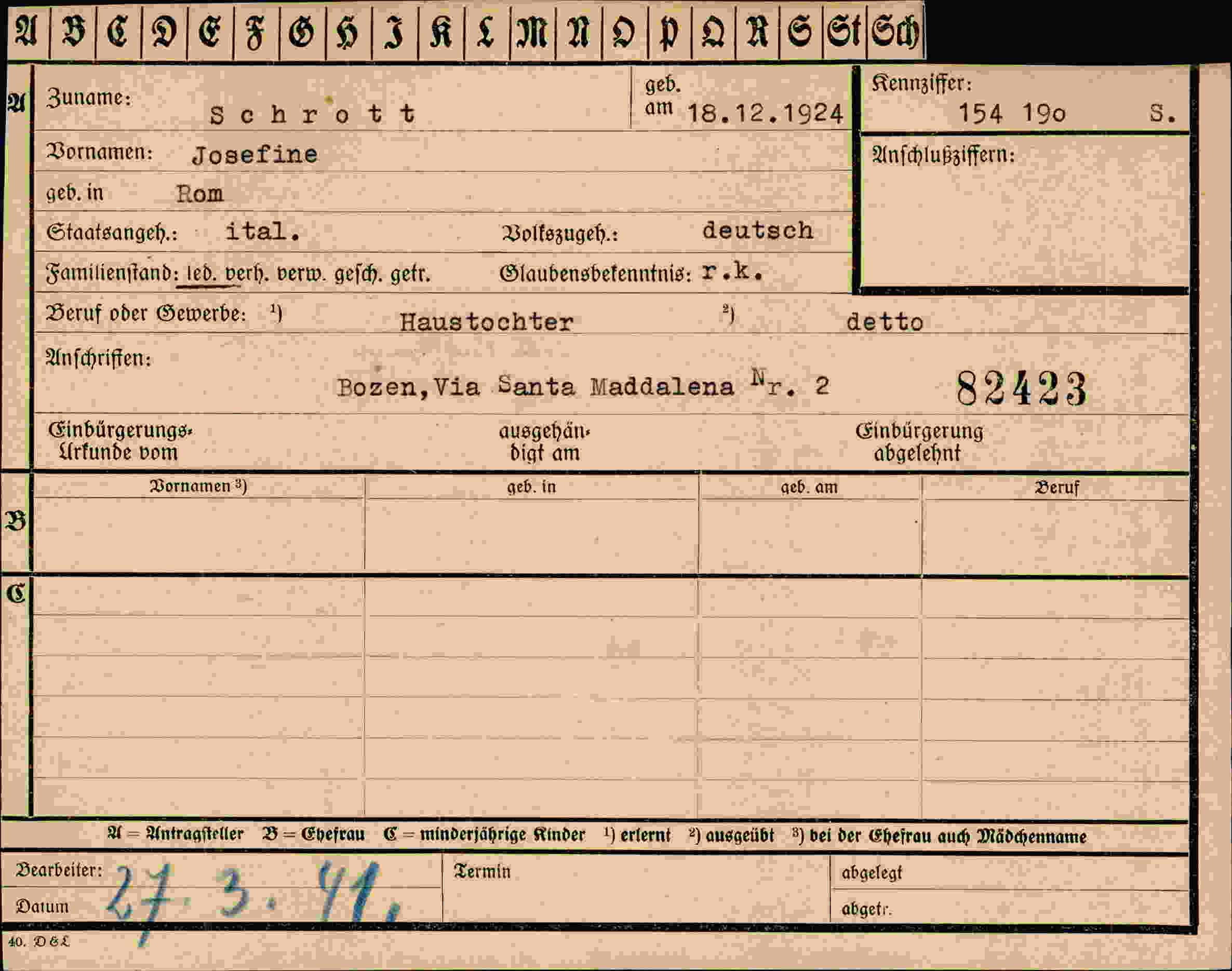 Vorderseite des Dokuments