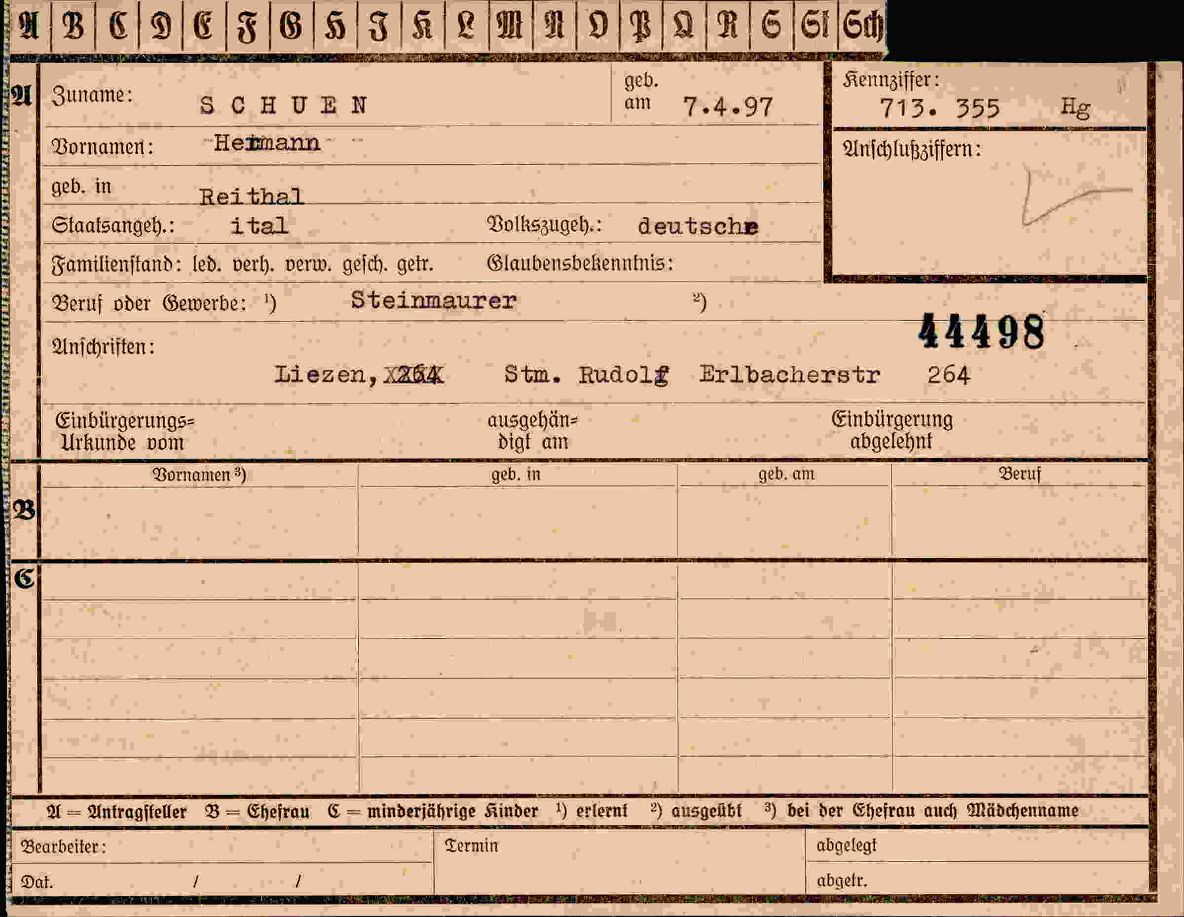 Dokument für Hermann Schuen