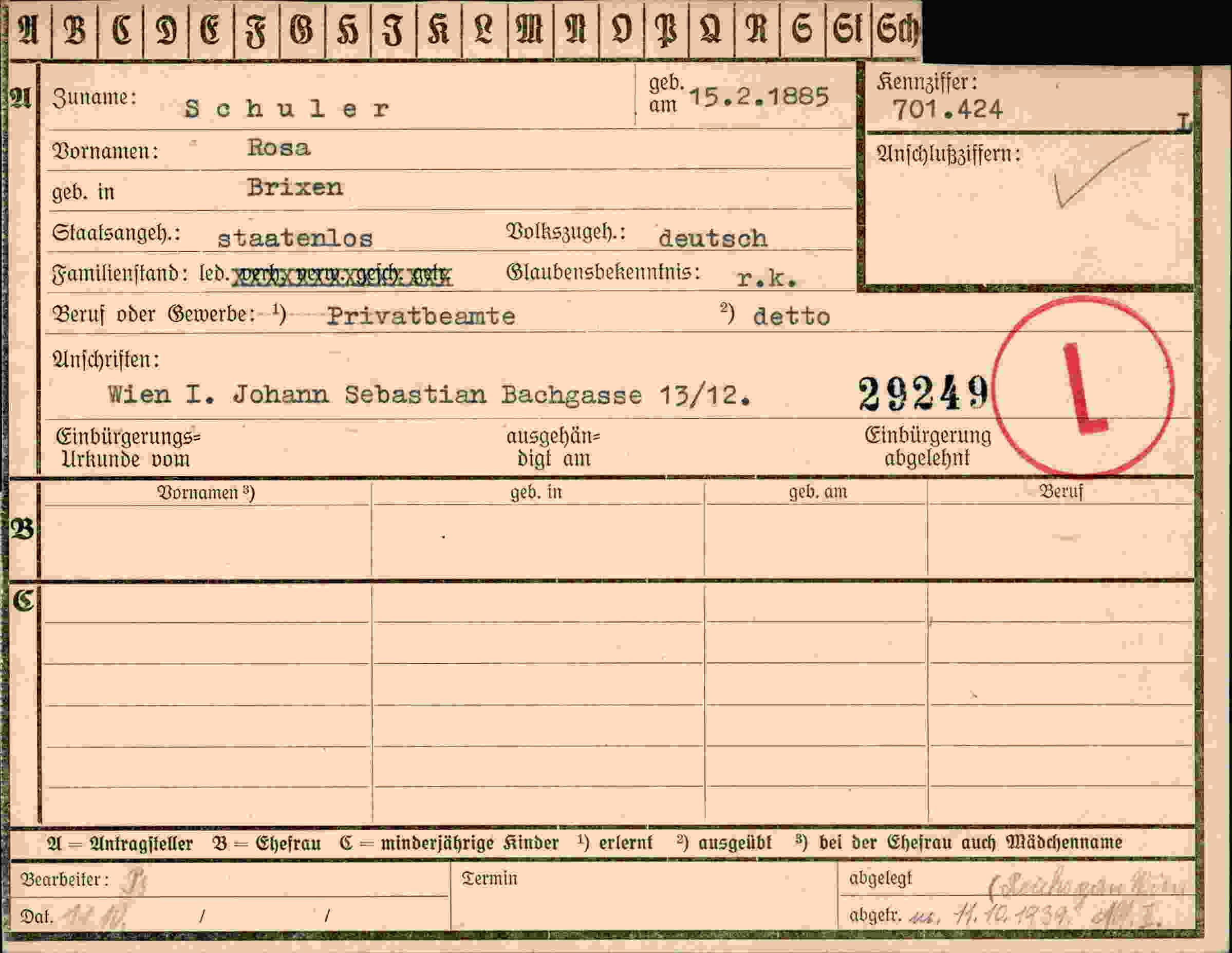 Dokument für Rosa Schuler