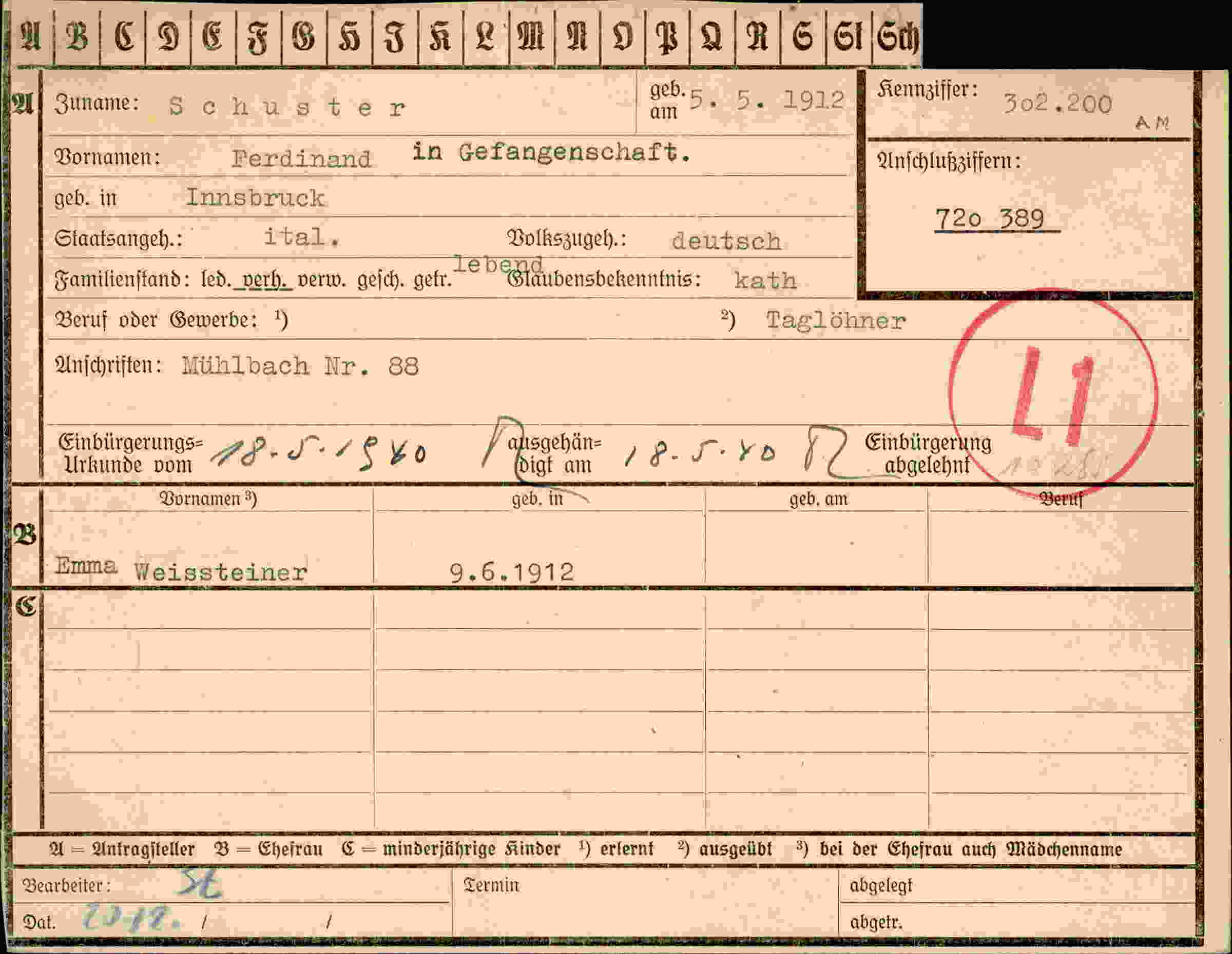 Dokument für Ferdinand Schuster