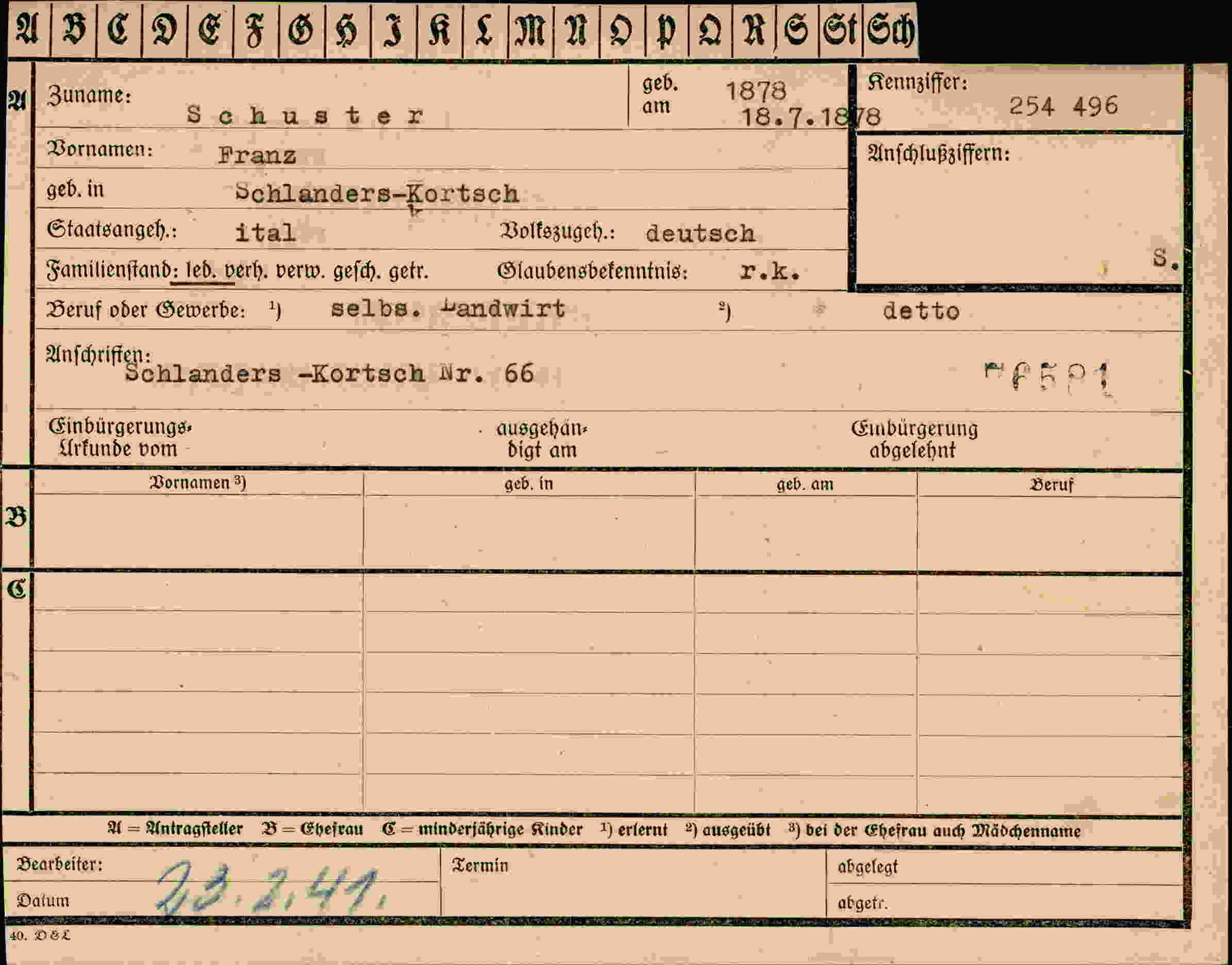 Vorderseite des Dokuments
