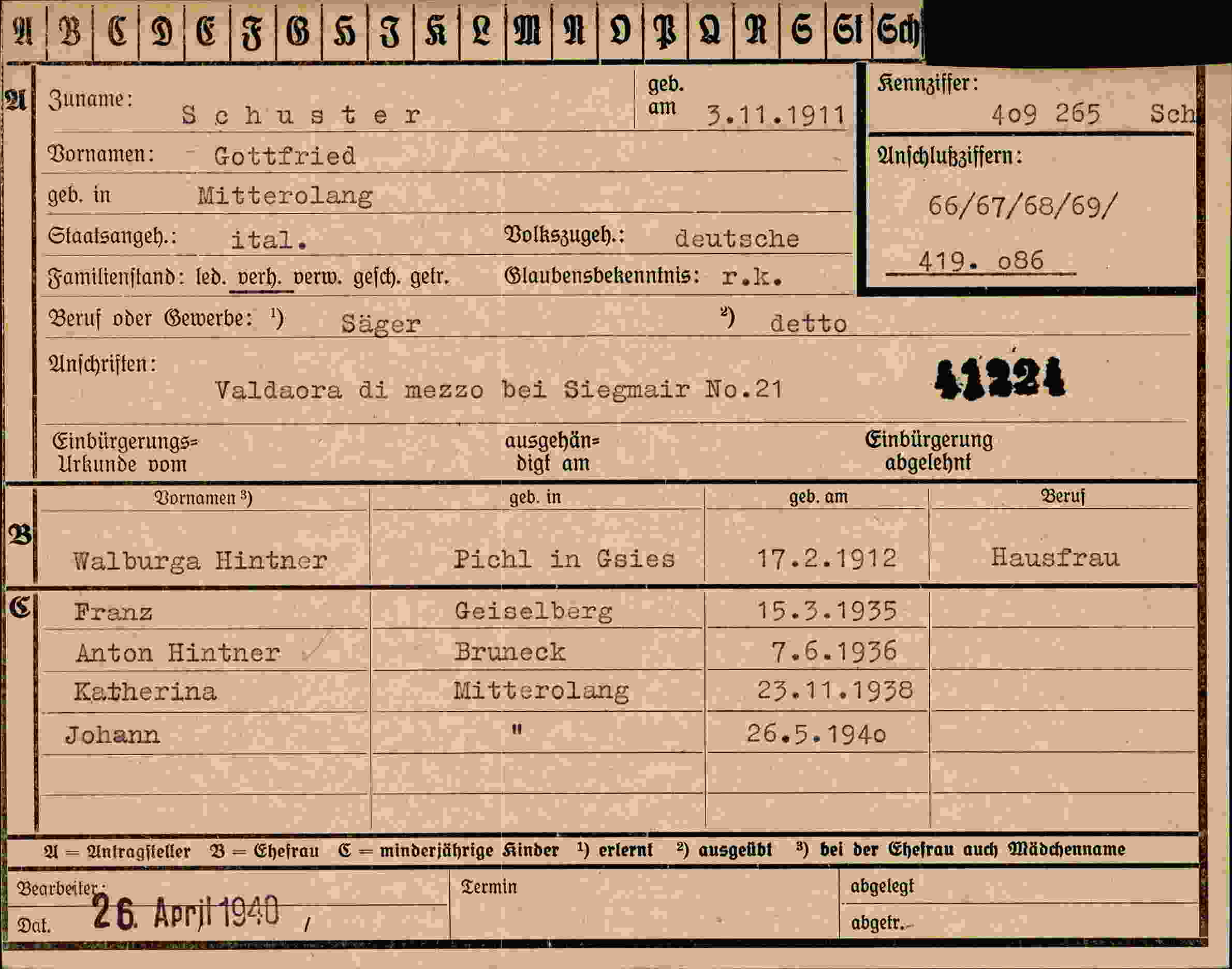 Vorderseite des Dokuments