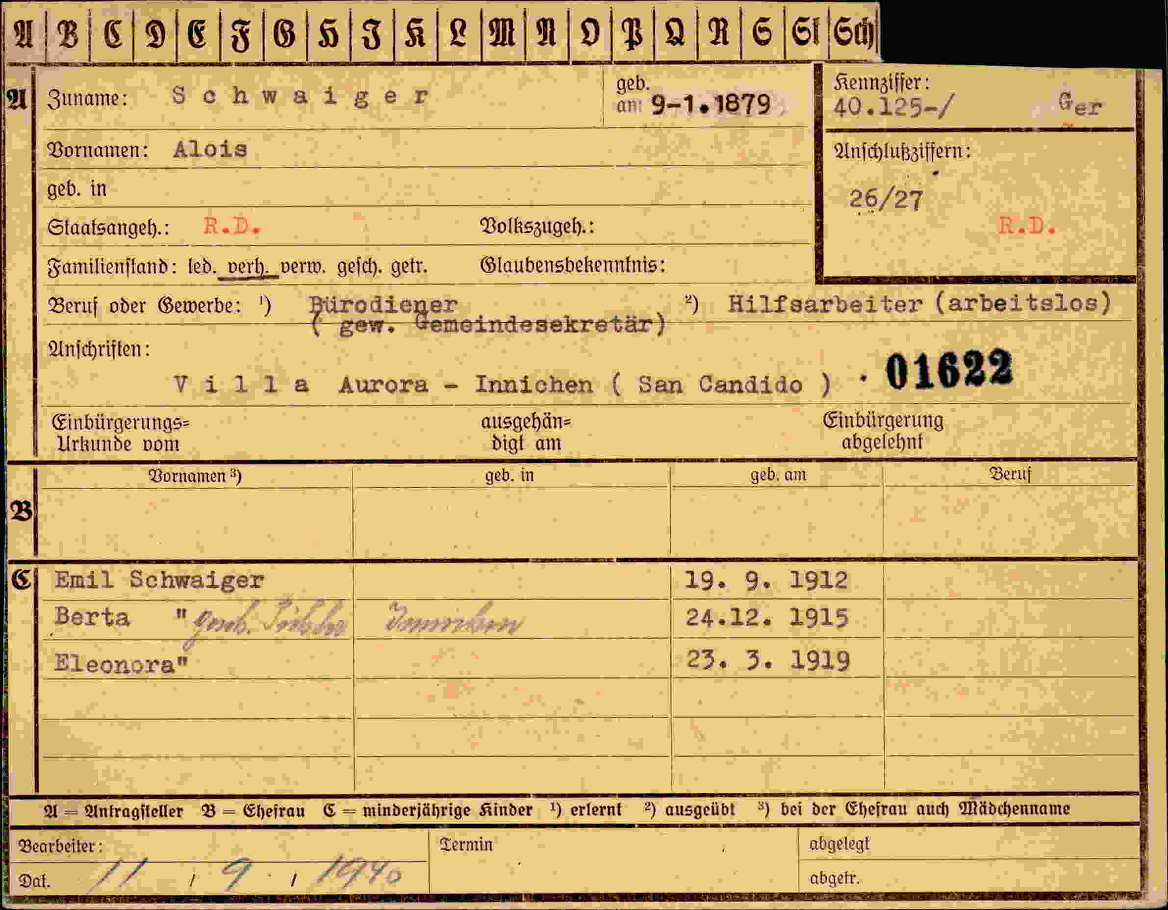 Dokument für Alois Schwaiger